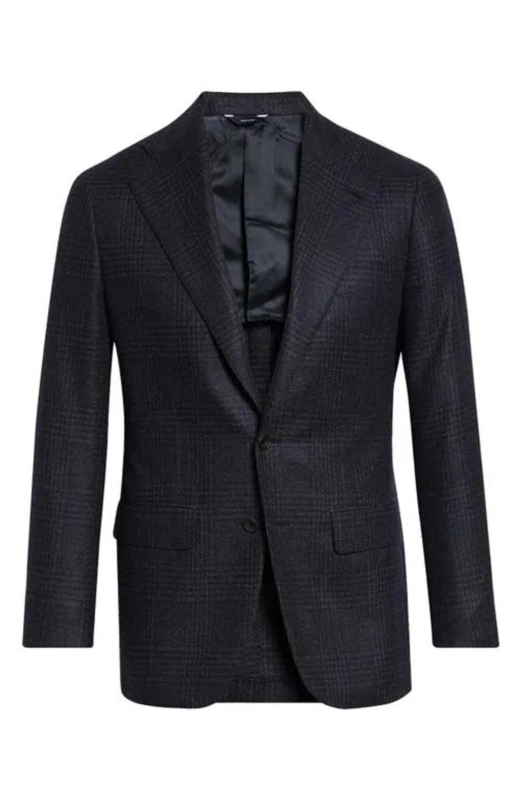 THOM SWEENEY Checked Wool And Silk Blazer In Blue Product Image