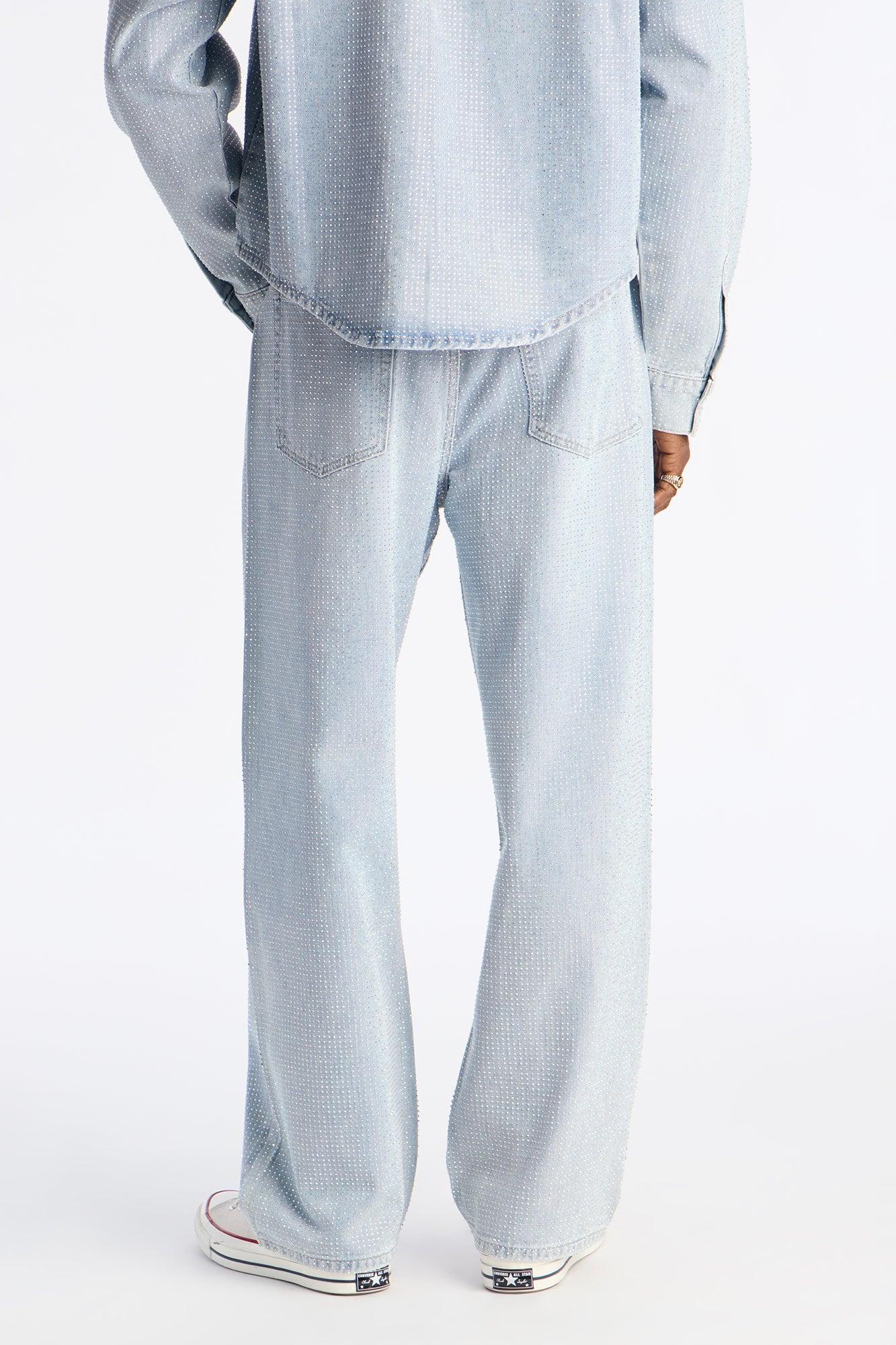 Baggy Jeweled Diamond Drift Jean - Light Wash Product Image