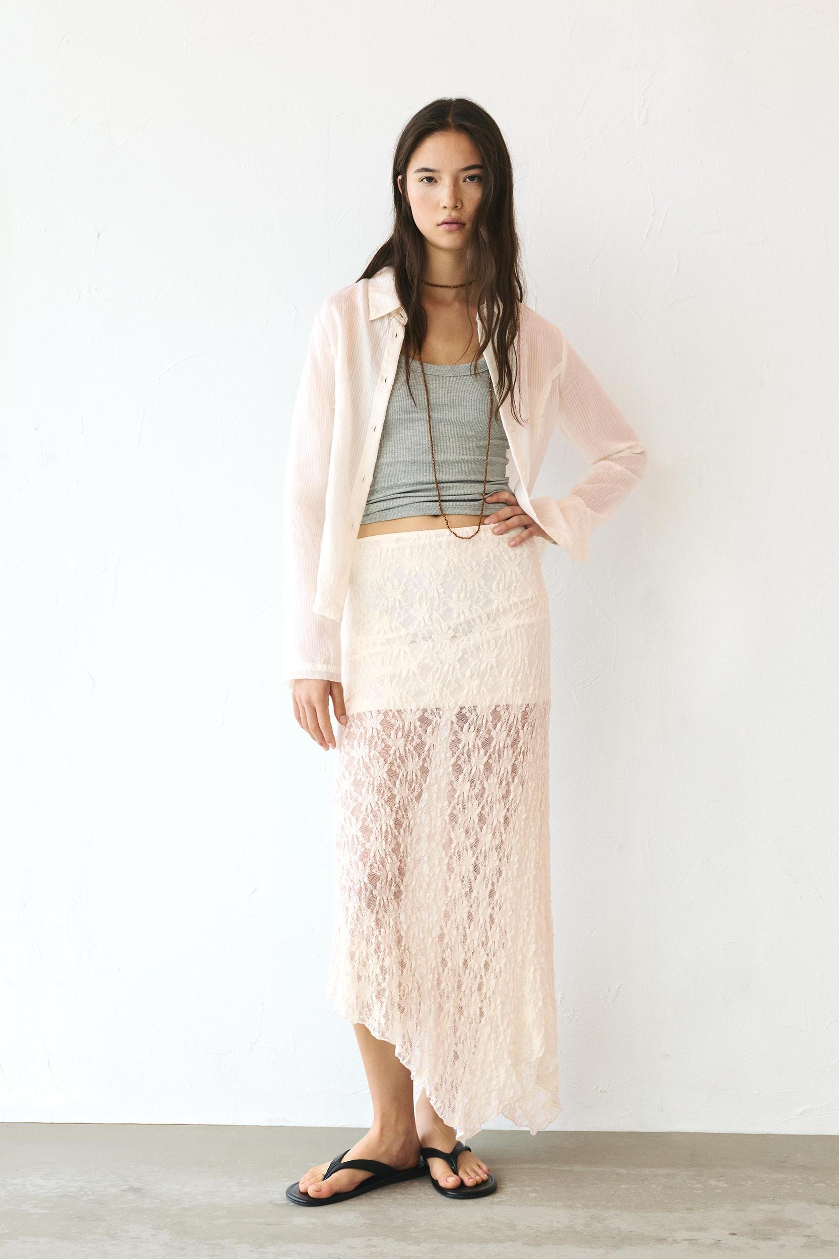 Asymmetric lace midi skirt Product Image
