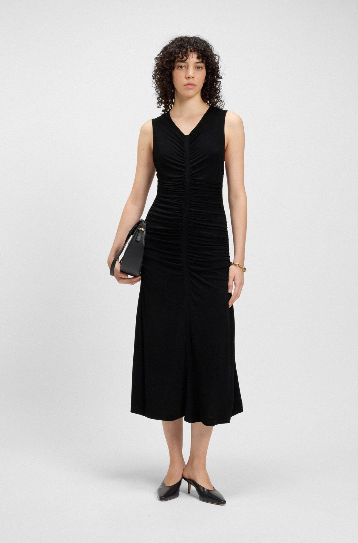 BOSS - Sleeveless jersey dress with gathered details - Black Product Image