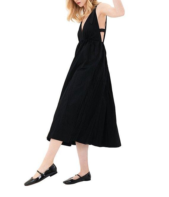 Le' AL.X Sleeveless V-Neck Side Pockets Parachute A-Line Midi Dress Product Image