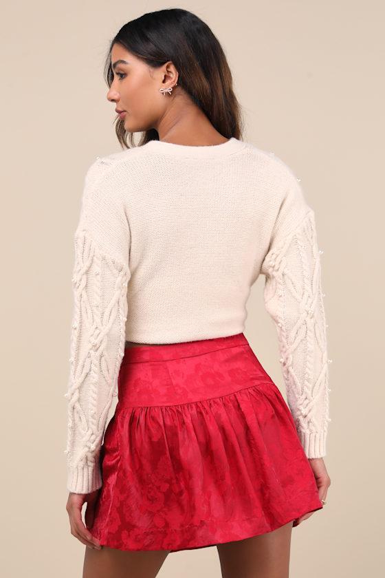 Sensational Approach Red Satin Jacquard Mini Skirt Product Image