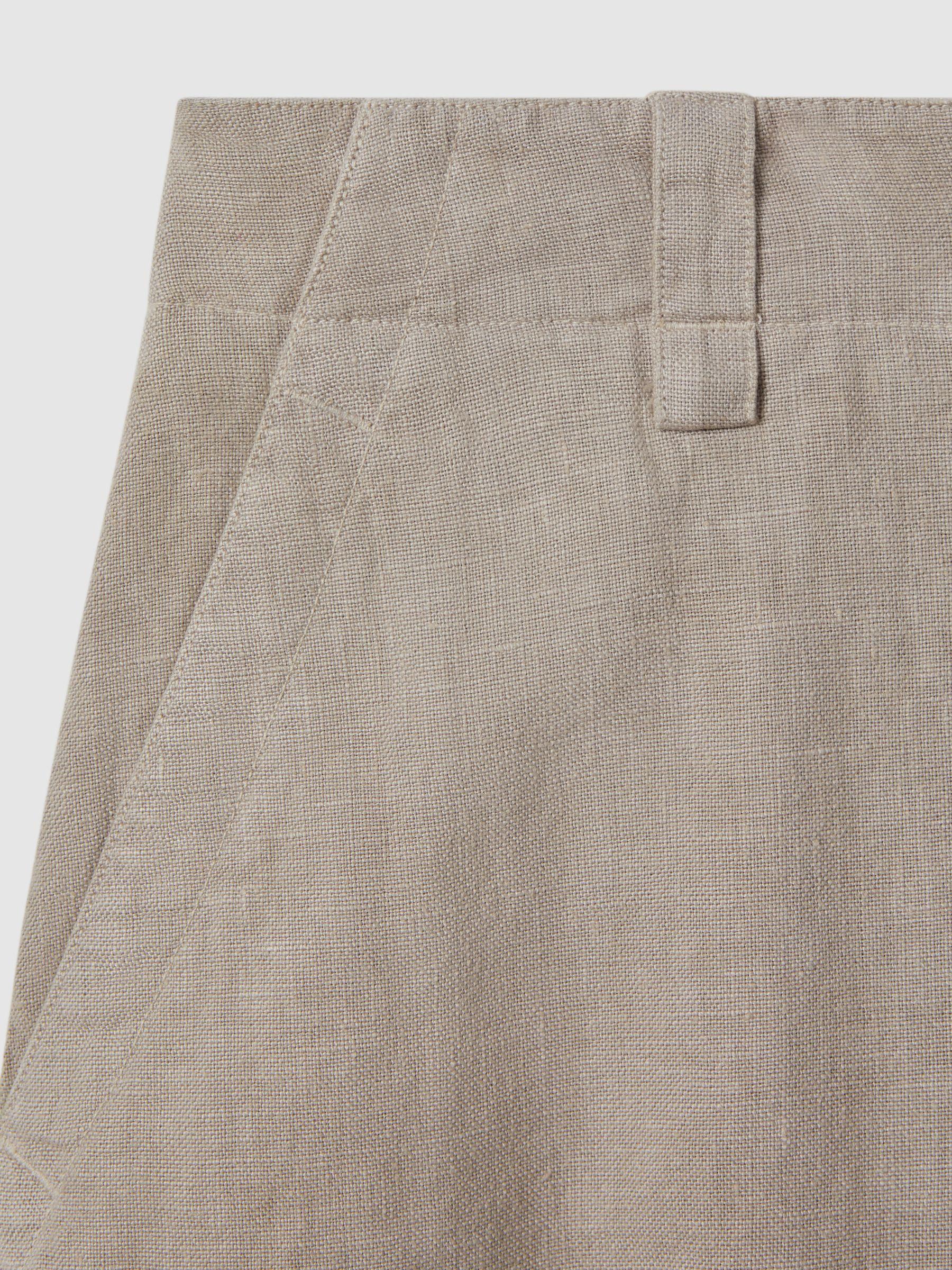 Linen Wide Leg Garment Dyed Trousers in Light Khaki Product Image