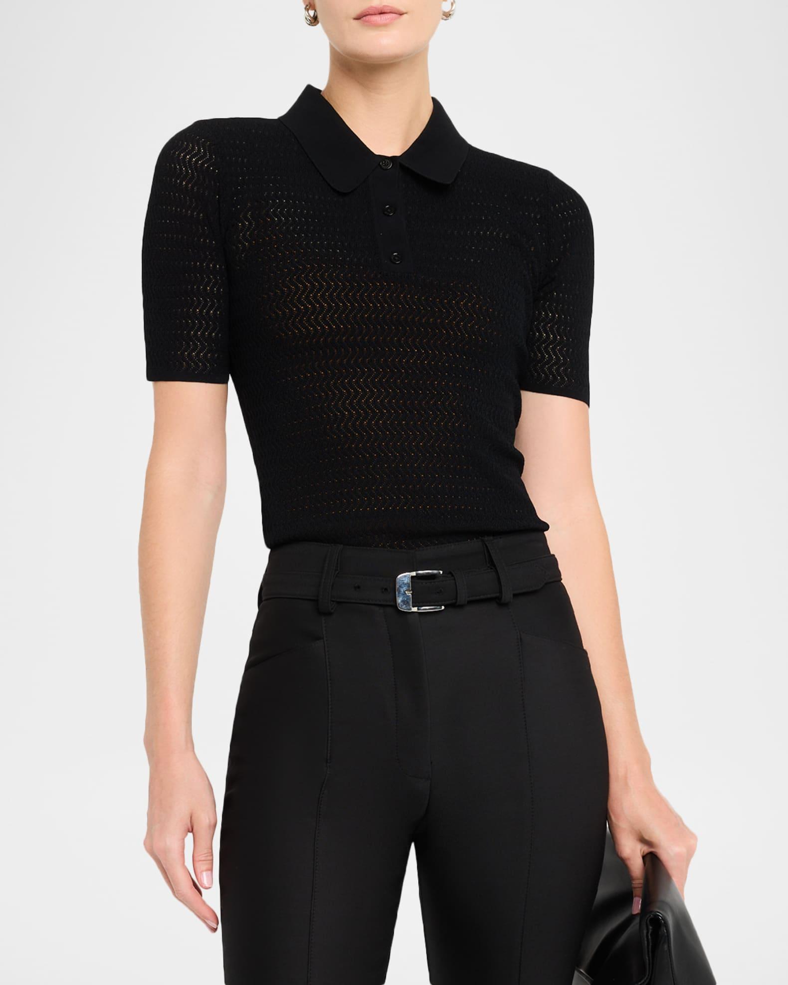 Pointelle Chevron Knit Polo Top Product Image