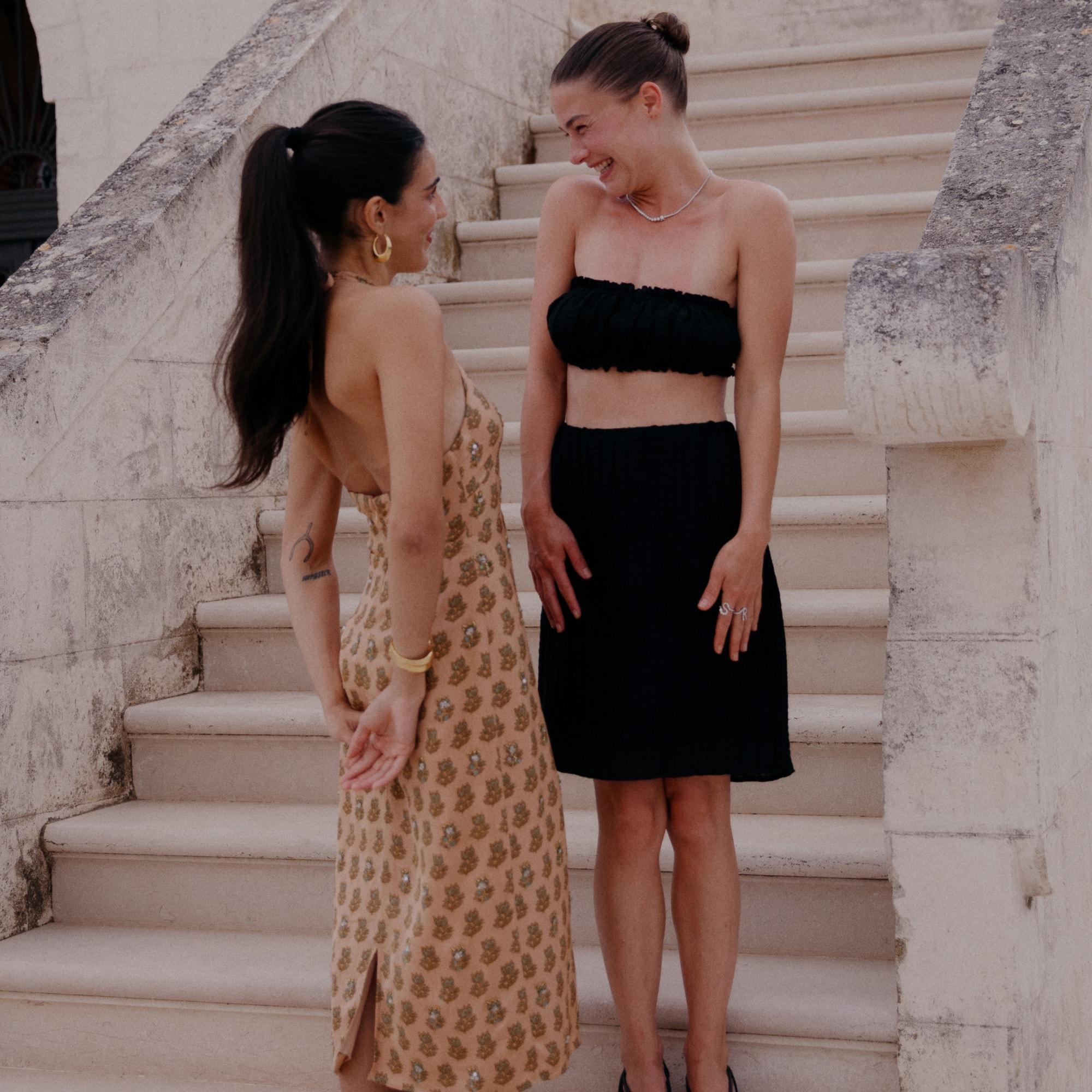 Textured linen-blend skirt Product Image