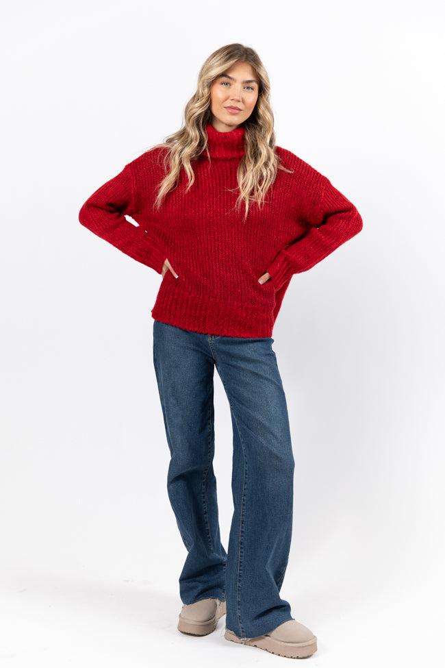 What I Need Red Fuzzy Oversized Turtleneck Sweater FINAL SALE Product Image