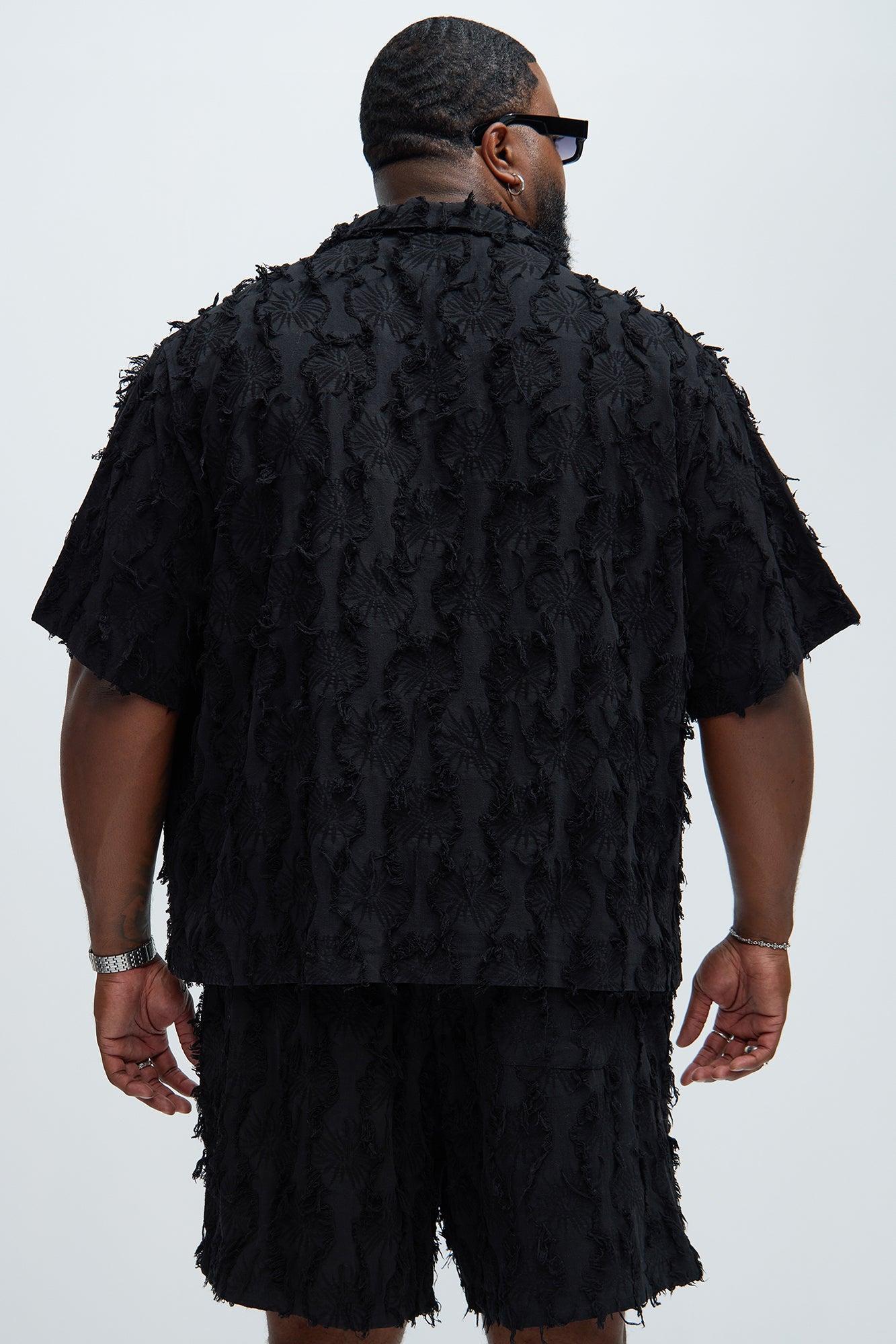 Frayed Jacquard Linen Shirt - Black Product Image