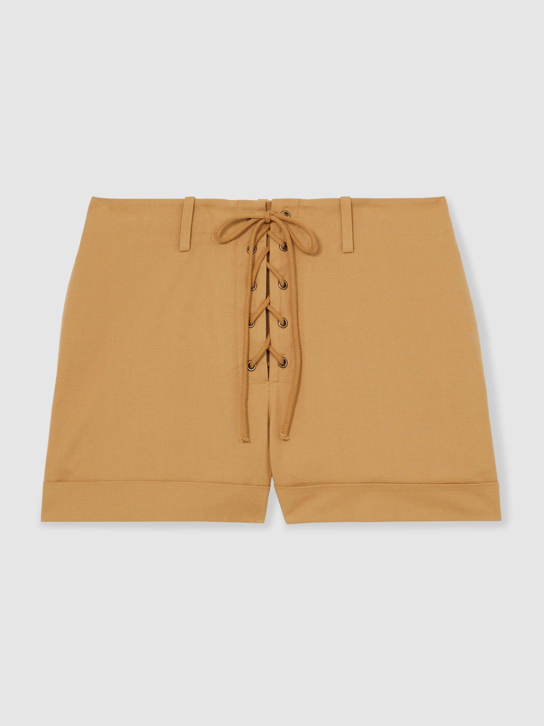 Cotton Lace-up Shorts in Tan Product Image