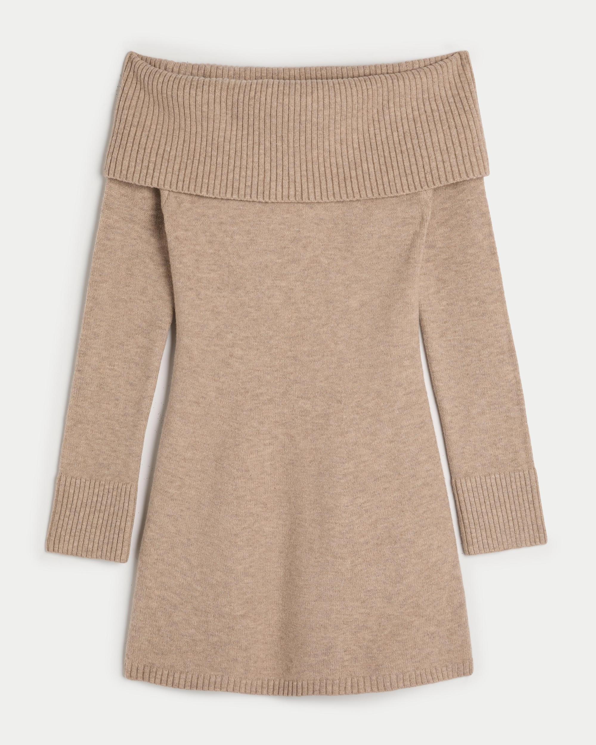 Off-the-Shoulder Skater Sweater Dress Product Image