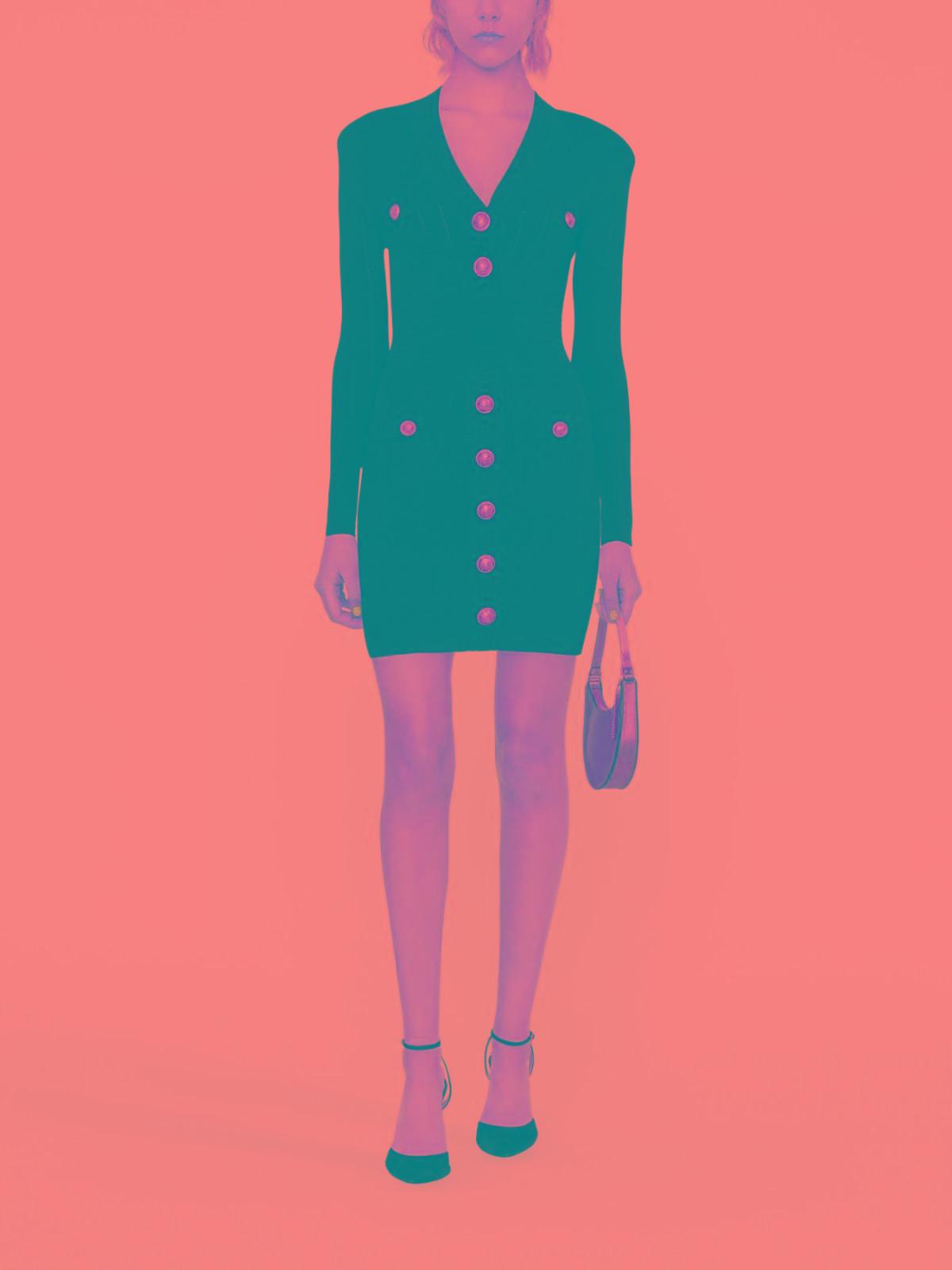 BALMAIN Mini Black Dress With Golden Buttons In Stretch Viscose Woman In Opa Noir Product Image