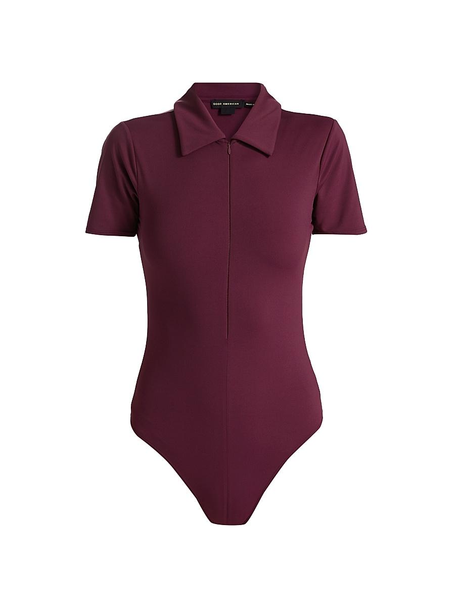 Womens Weightless Scuba-Knit Zip-Front Polo Bodysuit Product Image