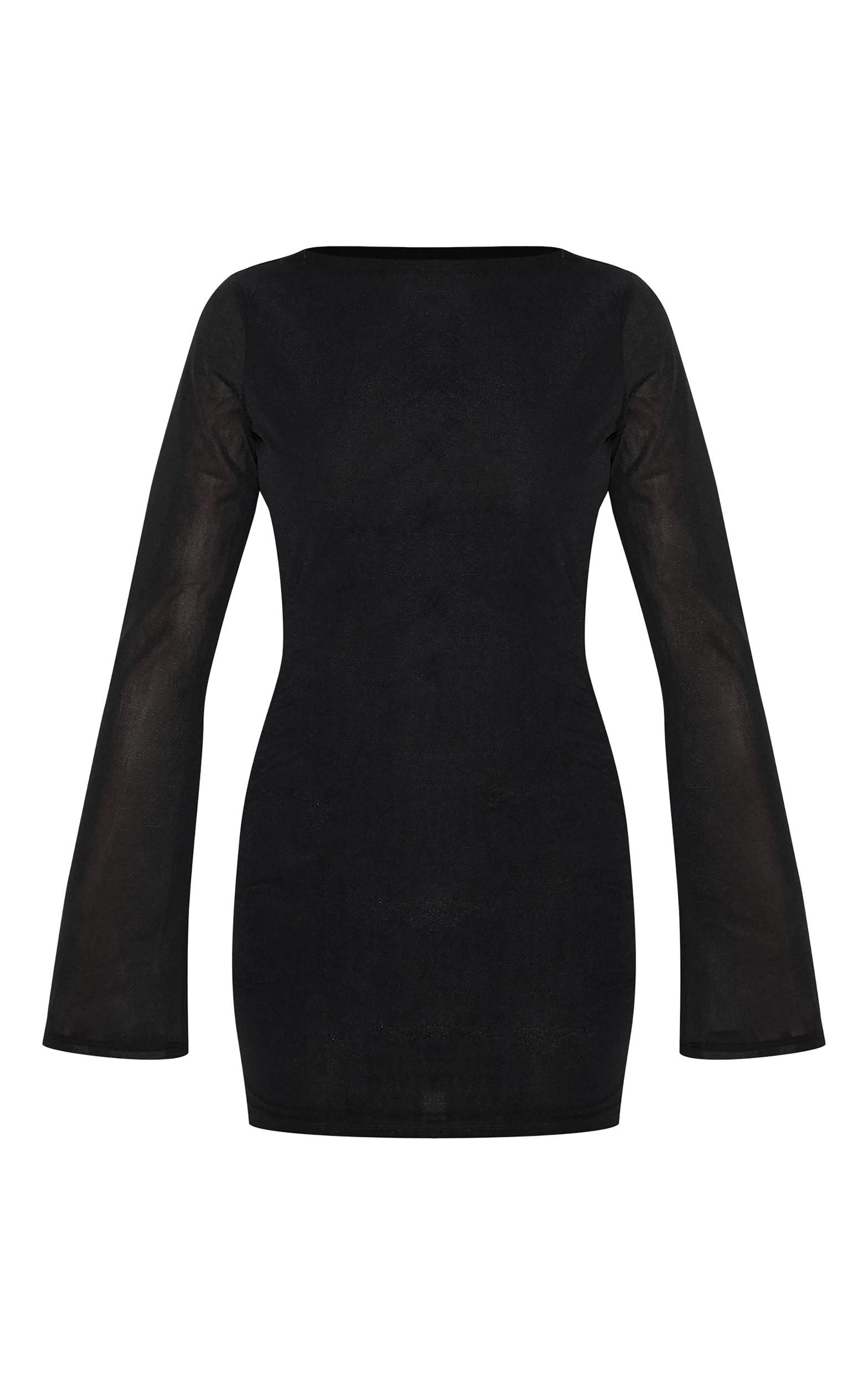 Black Chiffon Boat Neck Long Sleeve Shift Dress Product Image