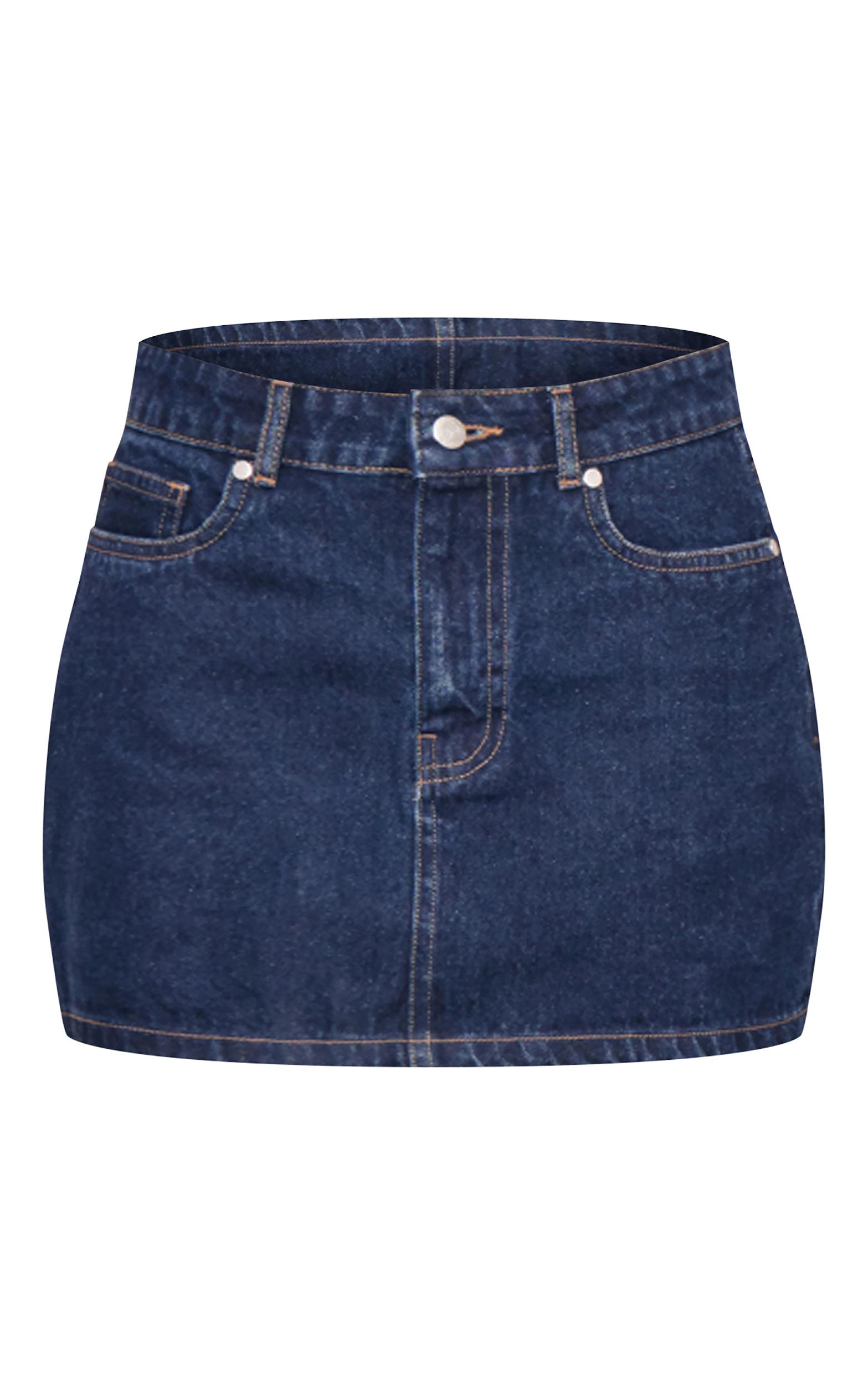 Indigo Contrast Stitch Denim Mini Skirt Product Image