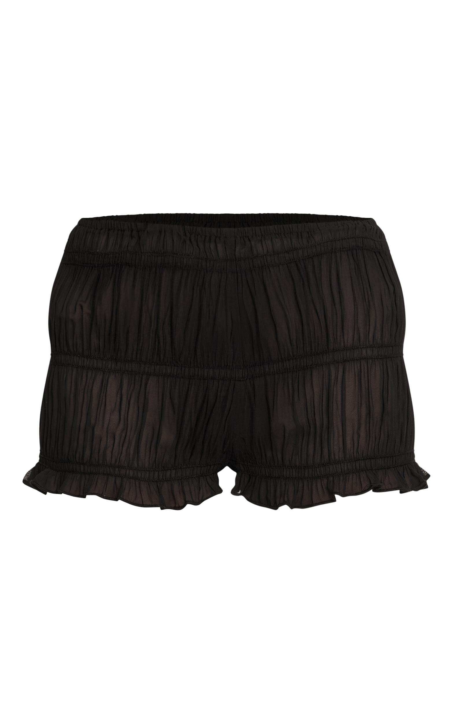 Black Chiffon Shirred Bloomer Beach Shorts Product Image
