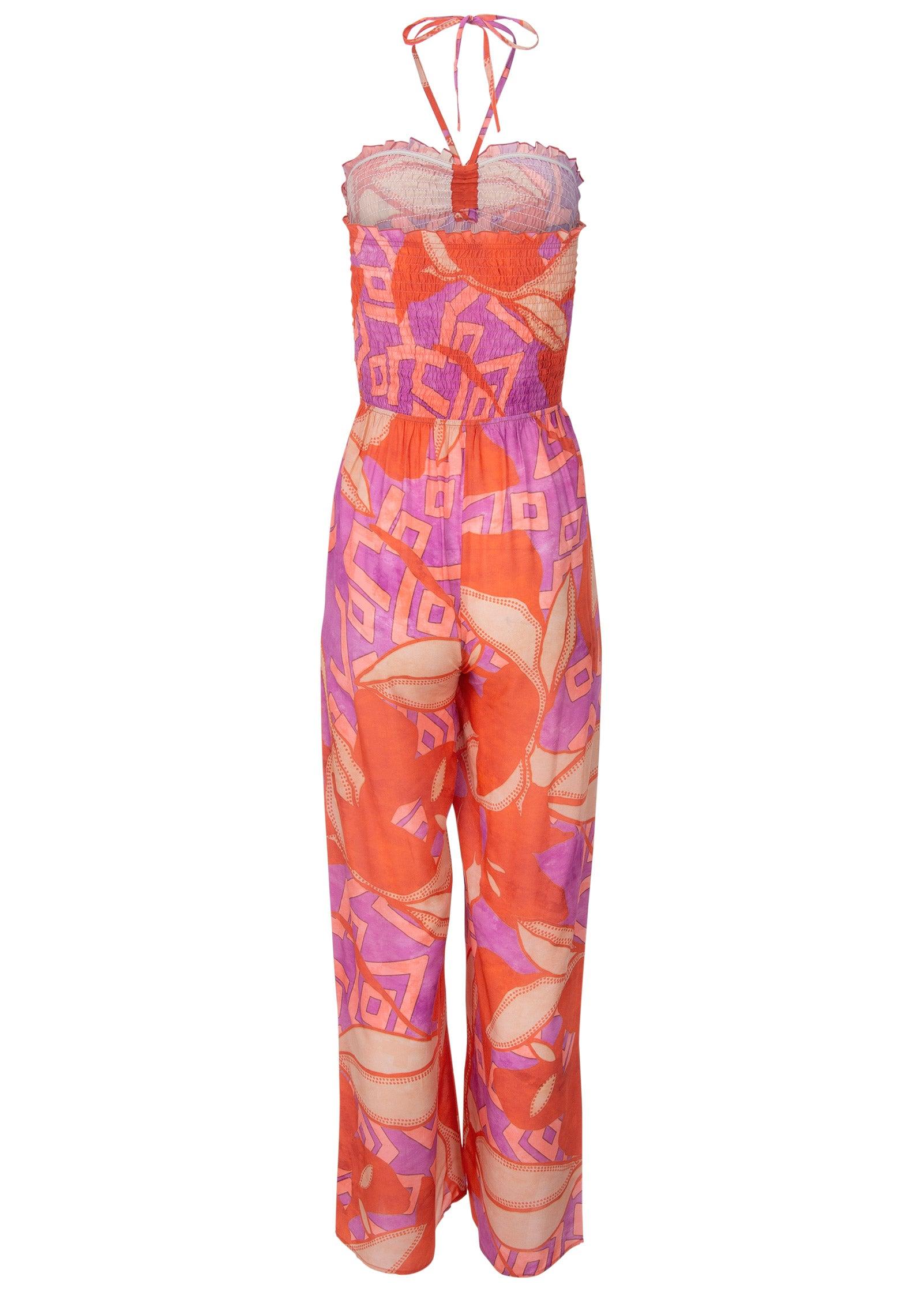 Smocked Printed Jumpsuit - Orange Multi Product Image