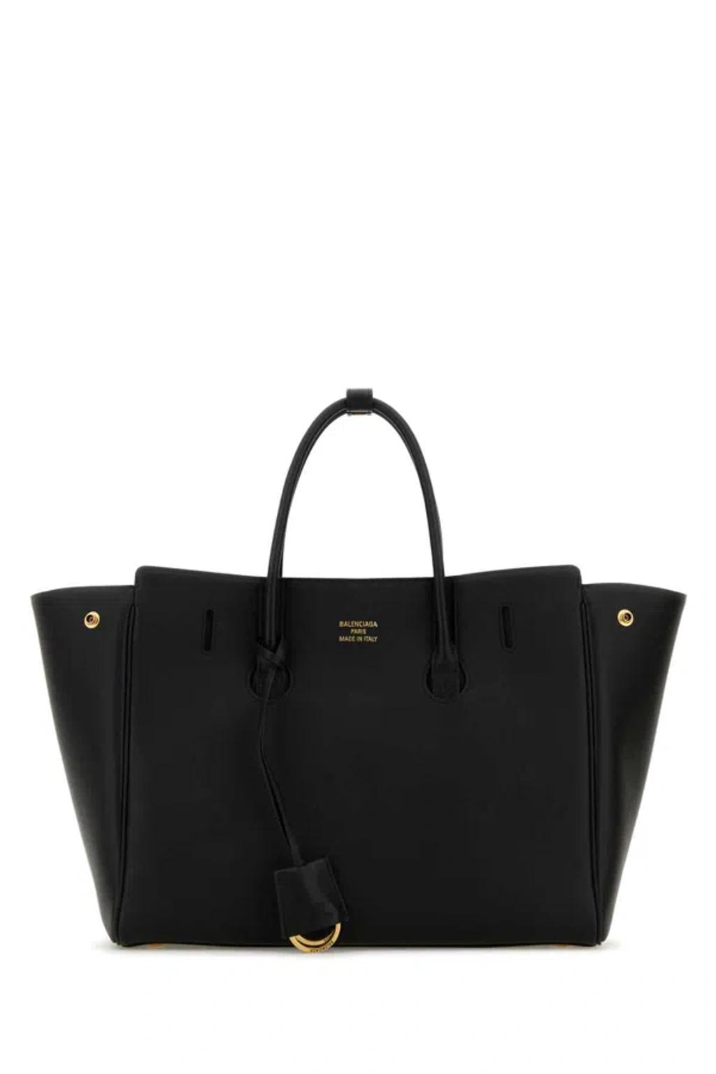 BALENCIAGA Women Black Leather Mini Carry All Hampton Shopping Bag Product Image