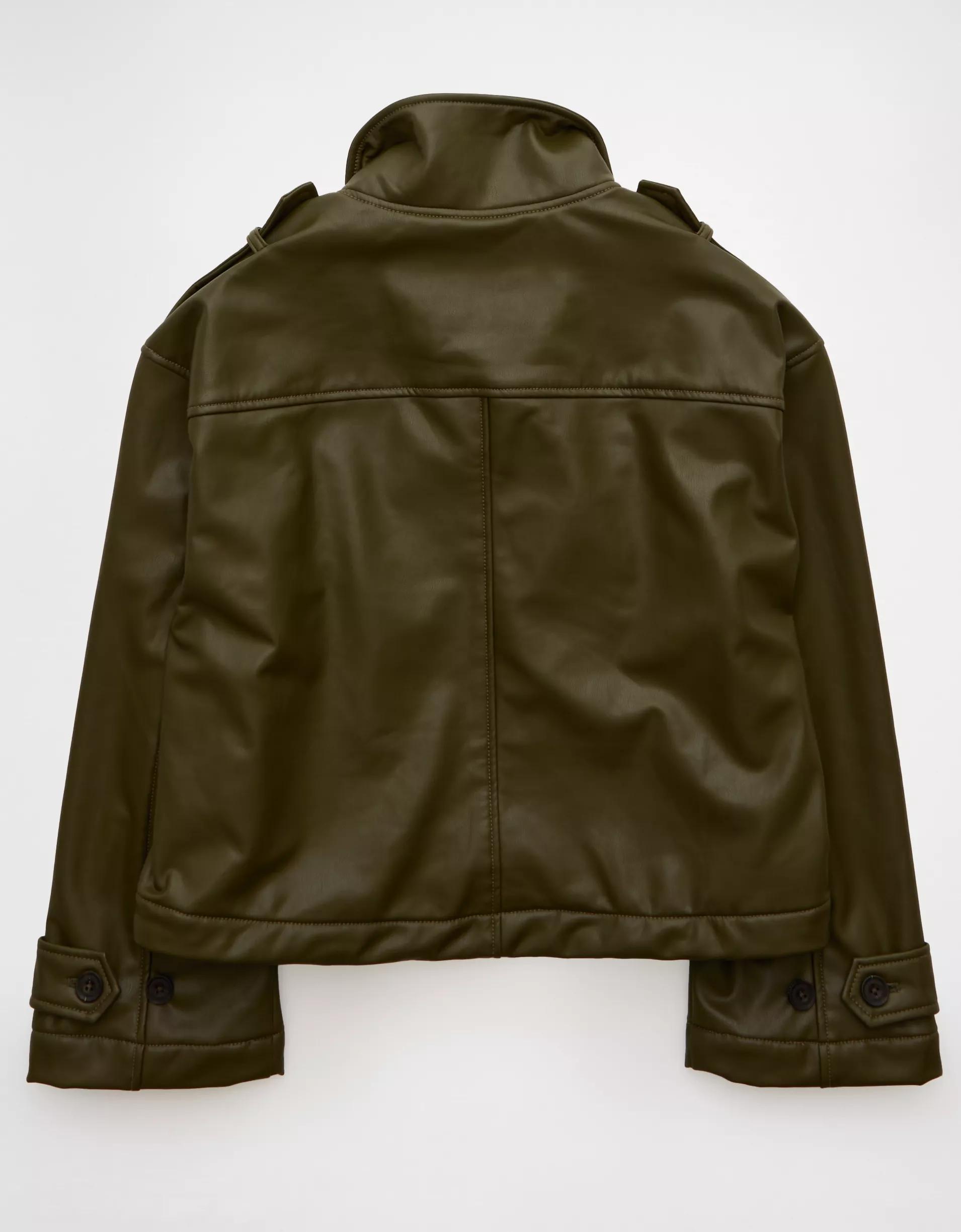 AE Faux Leather Cropped Trench Jacket Product Image