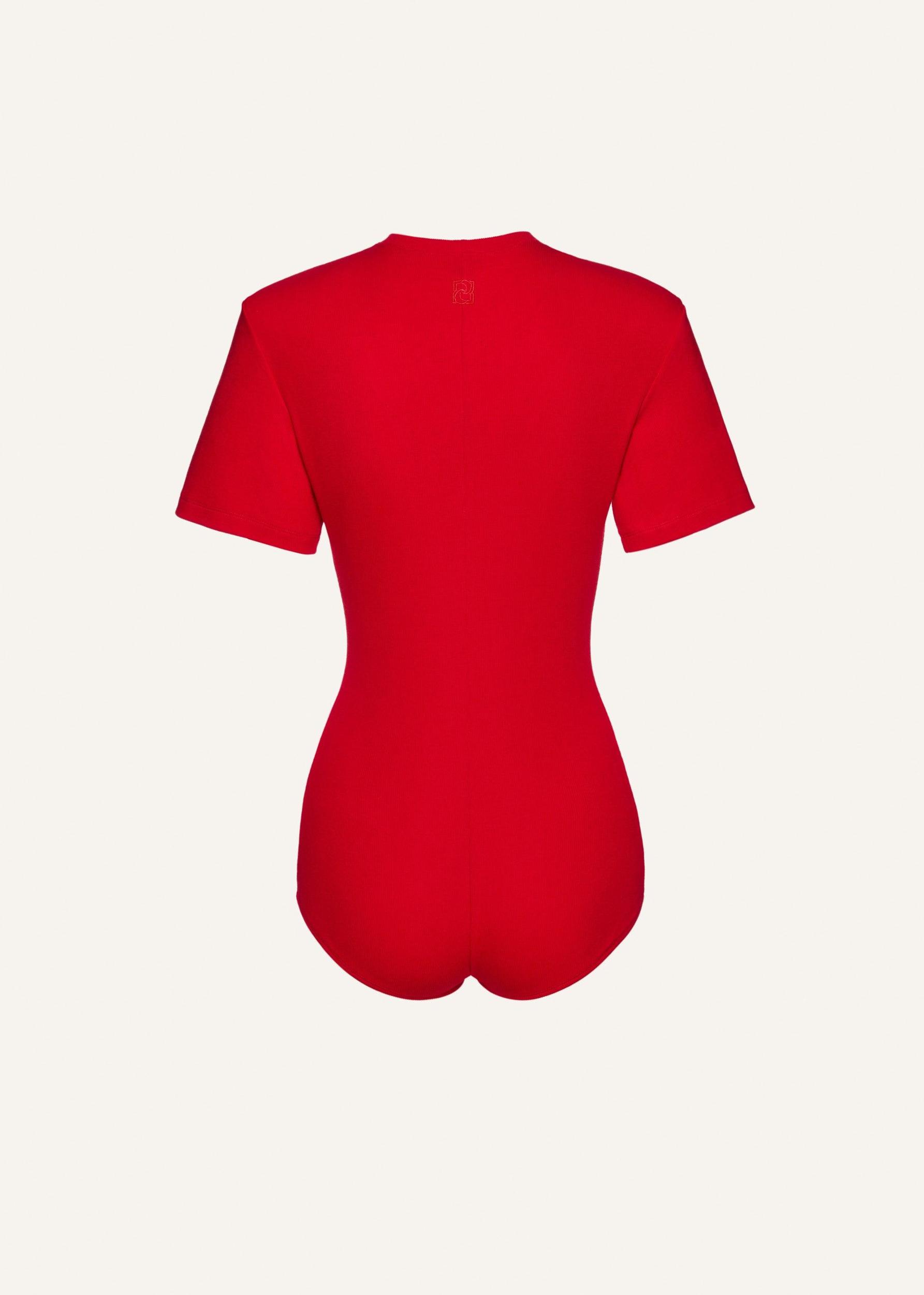 Ribbed short sleeve bodysuit in red Product Image