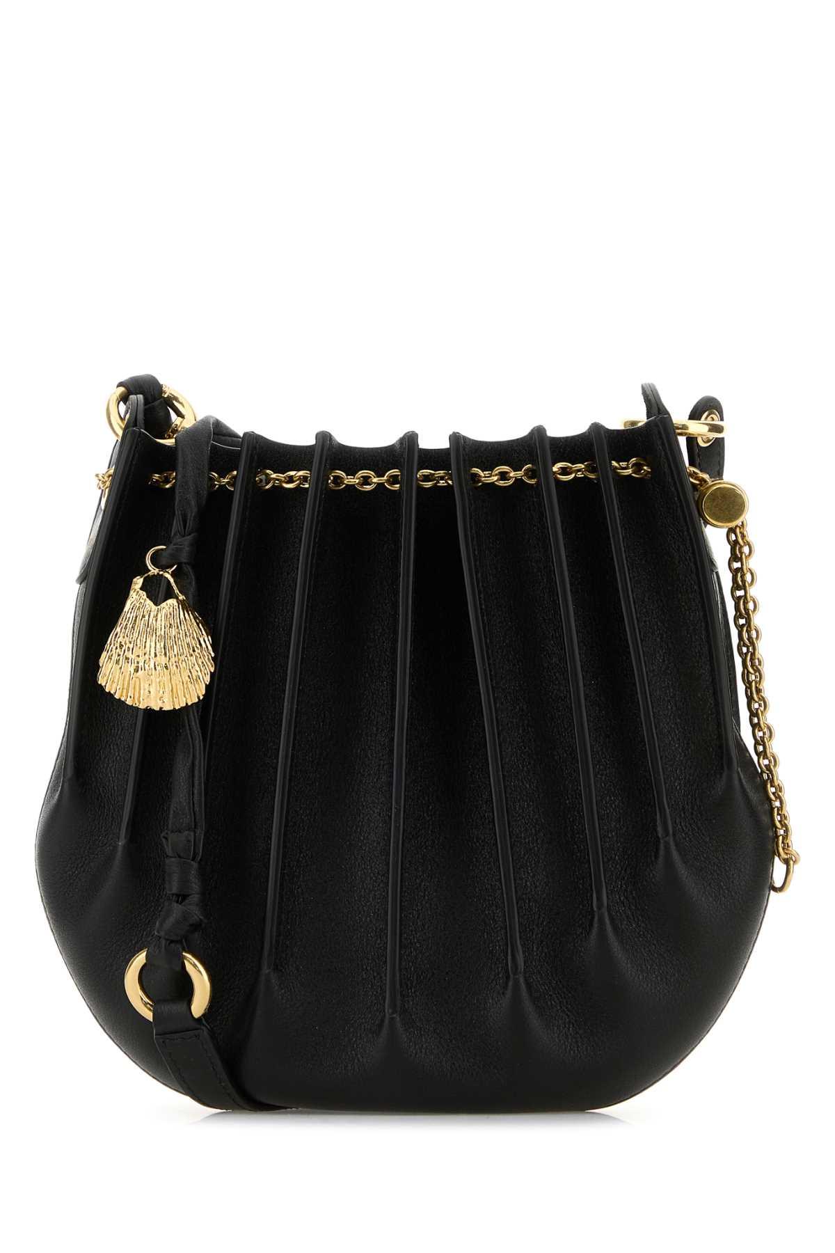 CHLOÉ Sea Treasures Embellished Pleated Leather Shoulder Bag In Black Product Image
