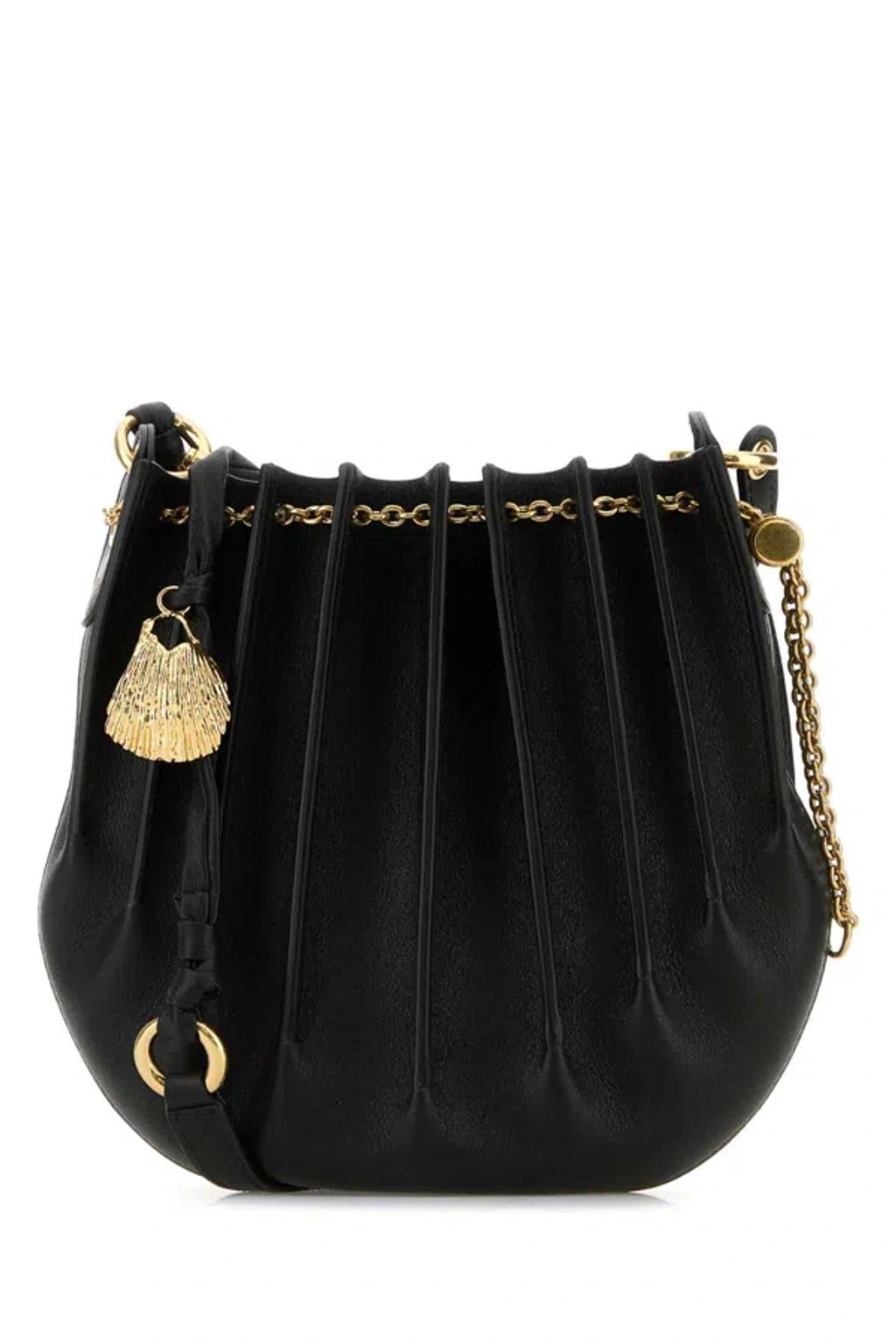 CHLOÉ Sea Treasures Embellished Pleated Leather Shoulder Bag In Black Product Image