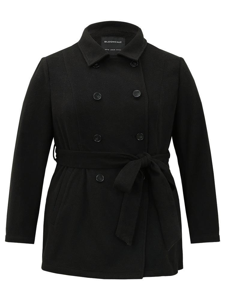Plain Belted Double Breasted Pocket Coat Female Product Image