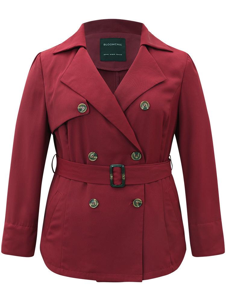 Twill Lapel Collar Belted Button Up Buckle Detail Coat Female Product Image