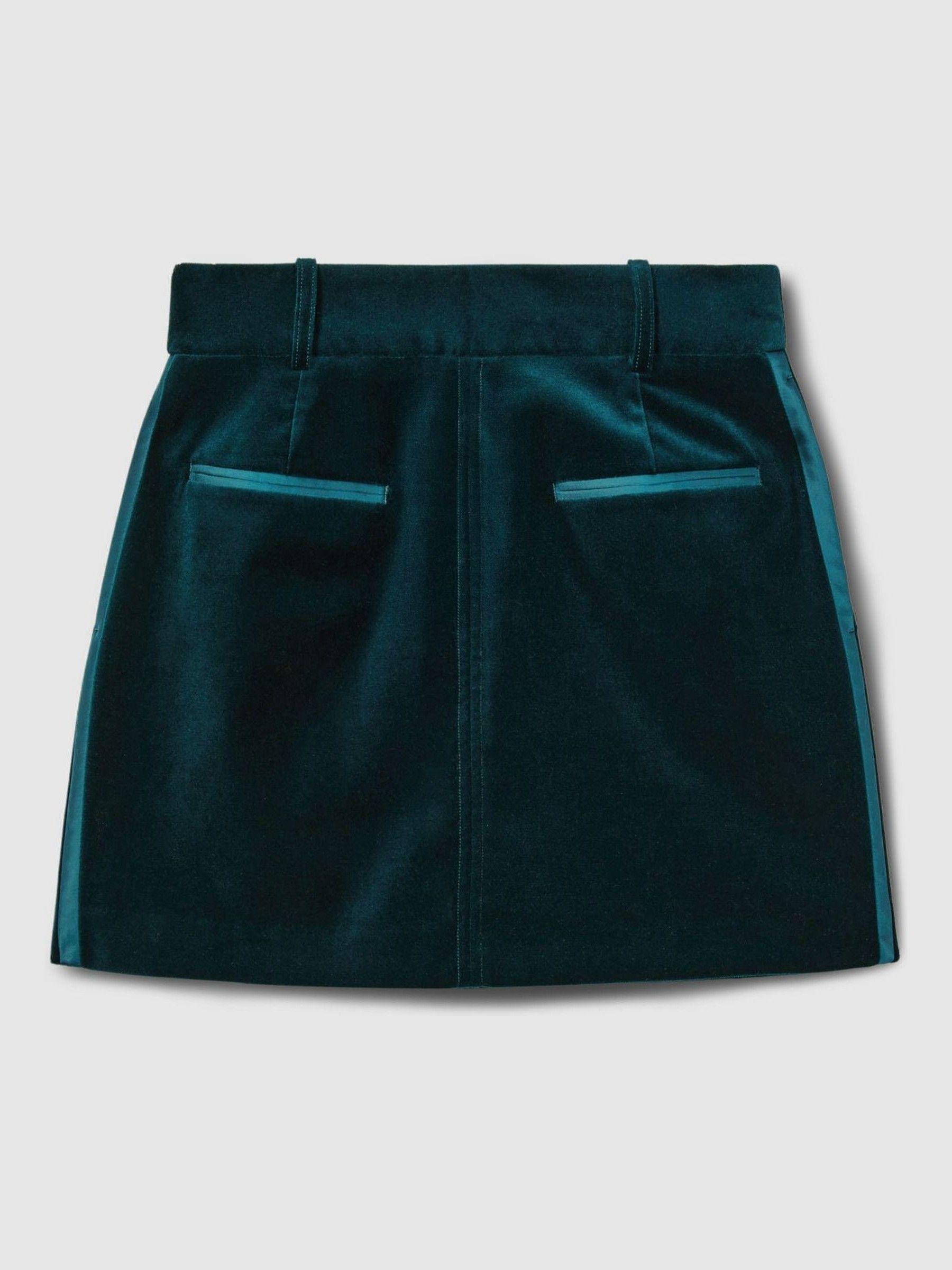 Velvet and Satin Suit Skirt in Teal Product Image