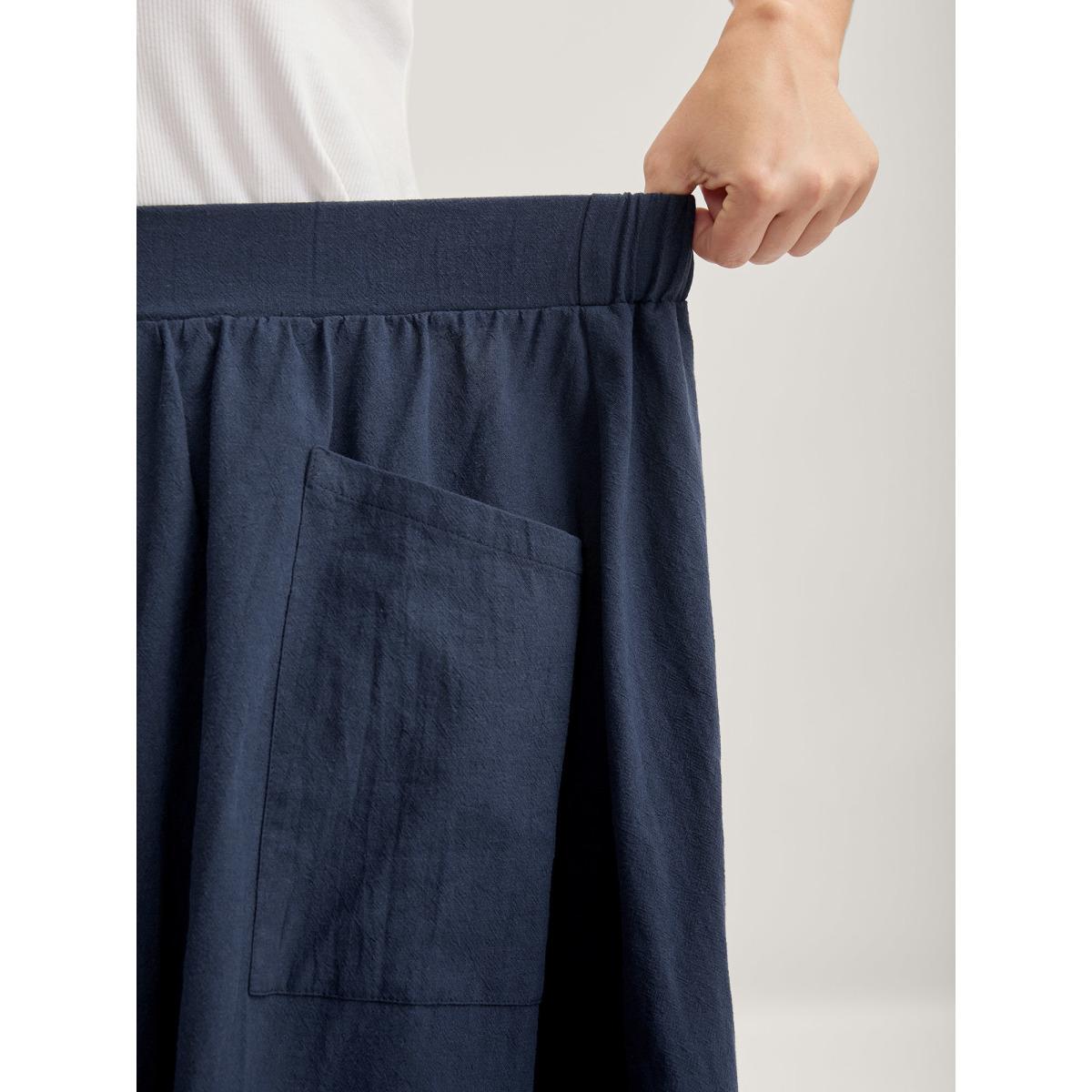 Plus Size Solid Button Detail Midi Skirt Women DarkBlue Loose No stretch Side seam pocket Everyday-Casual Skirts BloomChic 30/6X Product Image