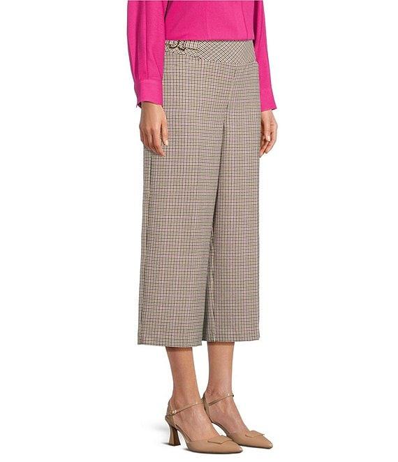 Investments Petite Size Houndstooth PARK AVE fit Elite Stretch Pull-On Wide Leg Crop Pants Product Image