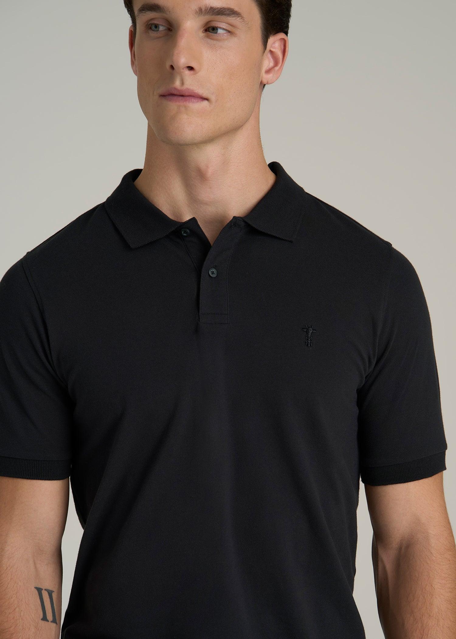 Classic Polo with Embroidered Logo for Tall Men in Black Male Product Image