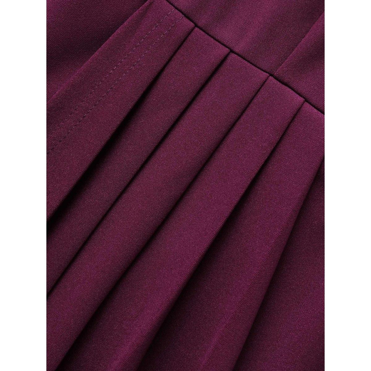 Plus Size Plain Notched Pleated Detail Spaghetti Strap Wrap Hem Dress Eggplant Women Party&Cocktail Adjustable Straps Heart neckline Sleeveless Curvy Midi Dress BloomChic 18-20/2X Product Image