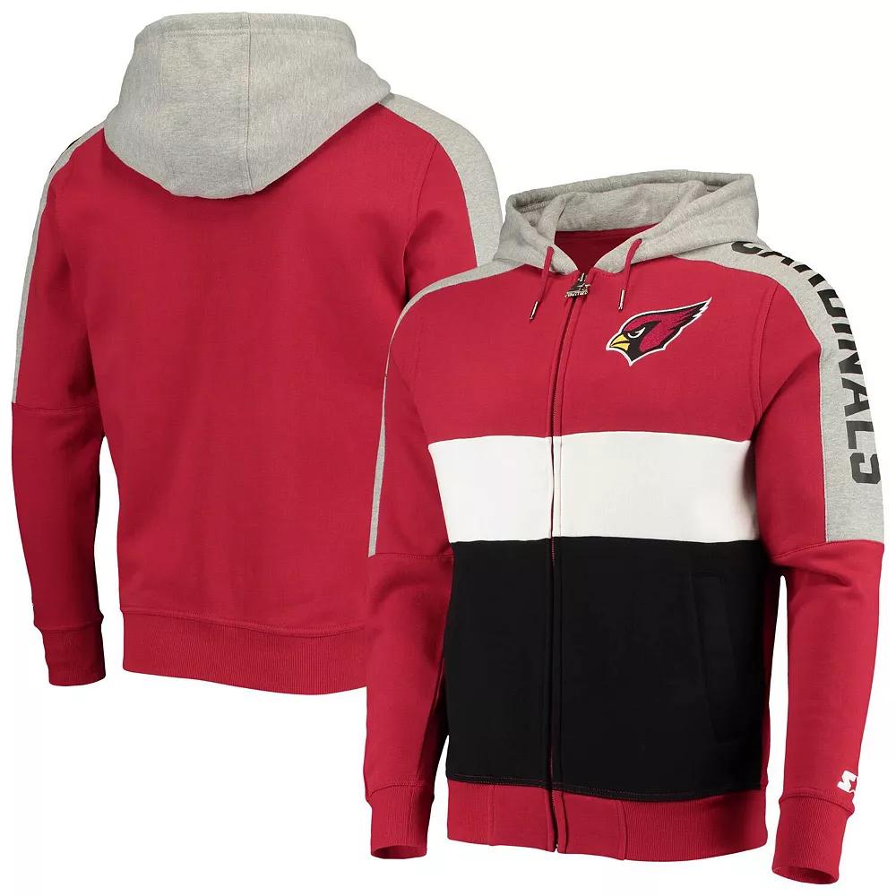 Men's Starter Cardinal/Black Arizona Cardinals Playoffs Color Block Full-Zip Hoodie,  Product Image