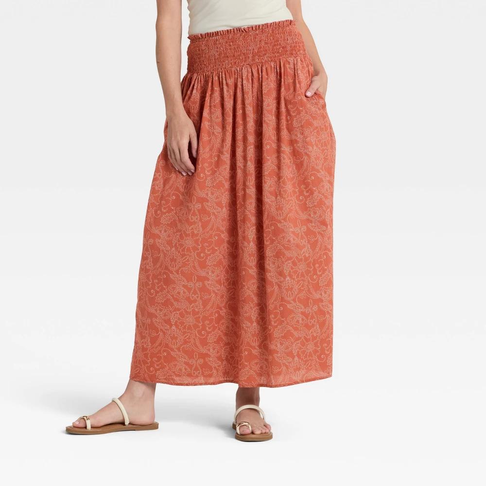 Women's Printed Maxi Skirt - Universal Thread™ Rust Floral XXL Product Image