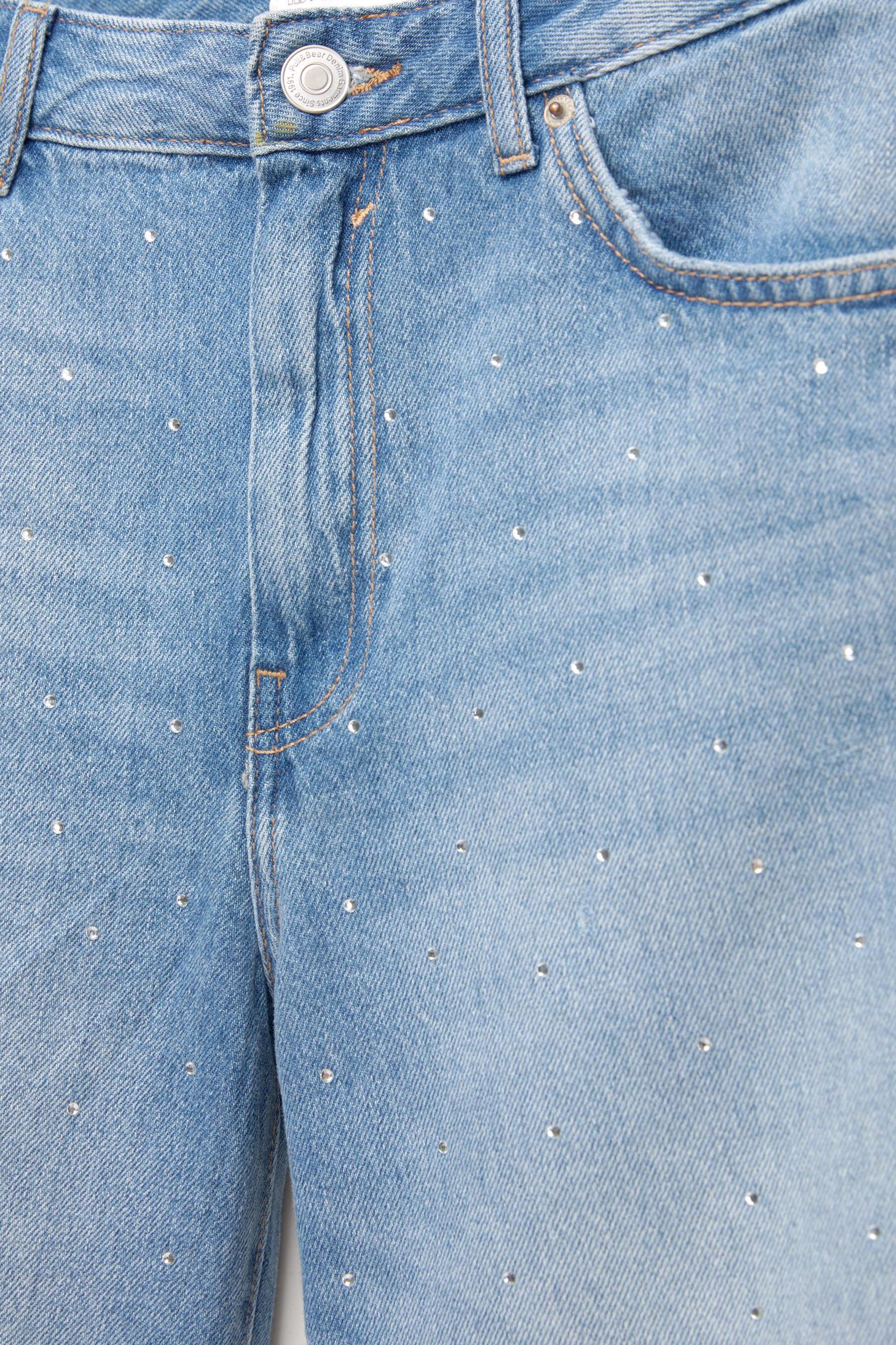 Denim Bermuda shorts with rhinestones Product Image