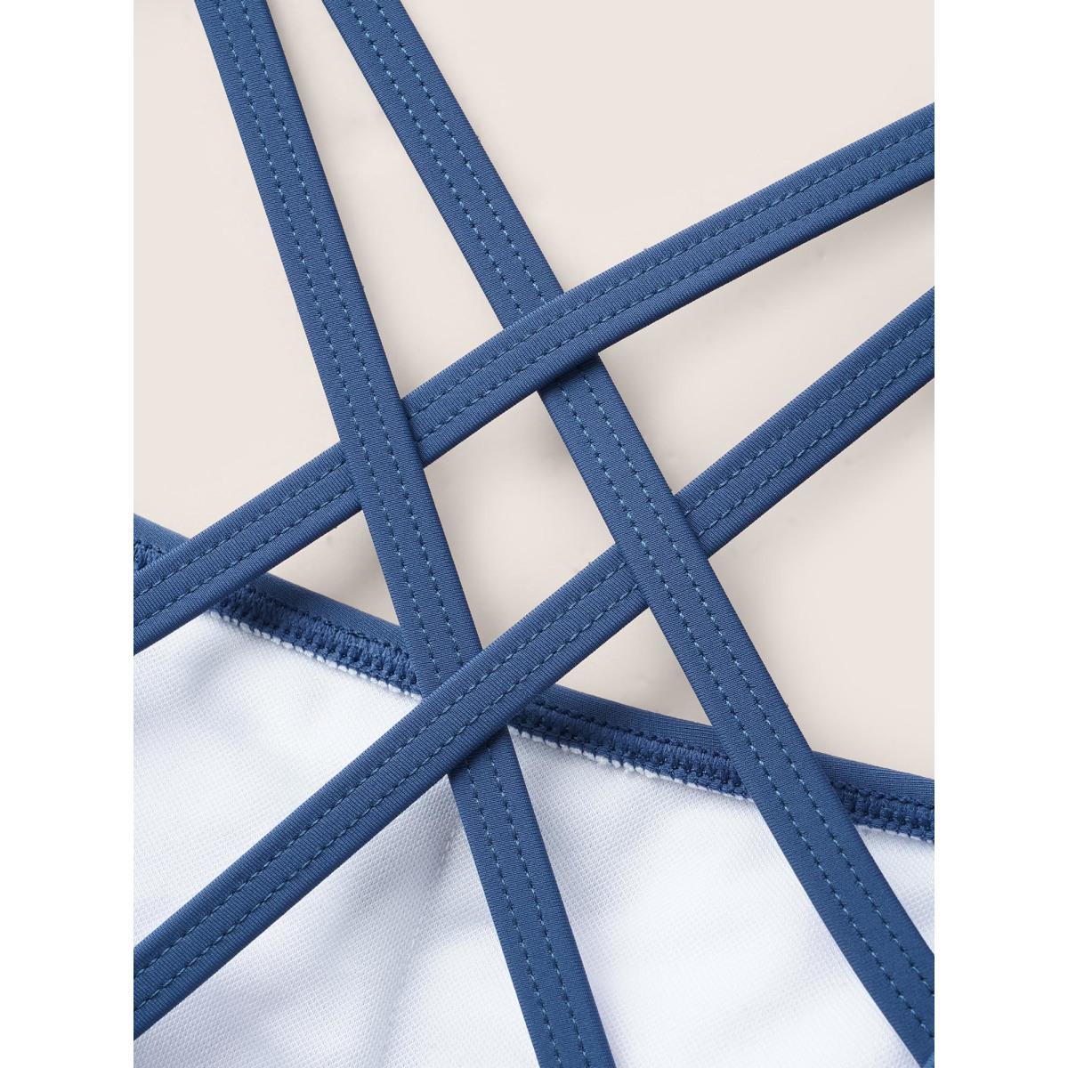 Plus Size Square Neck Ruched Back Crisscross Swim Top Women's Swimwear Aegean Beach Gathered High stretch Skinny Square Neck Curve Swim Tops BloomChic 18-20/2X Product Image