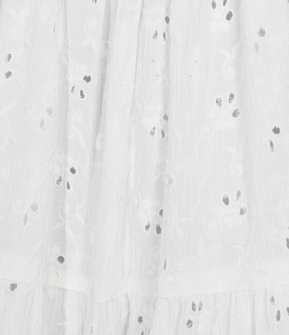 Angie Eyelet Tie Front Lace Trim Tiered Dress Product Image