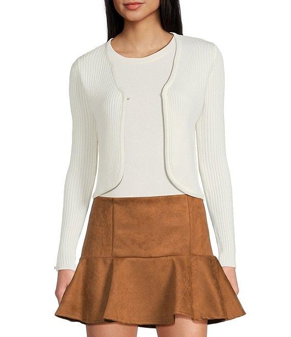 Honey & Sparkle Removable Faux Fur Collared Long Sleeve Cardigan Product Image