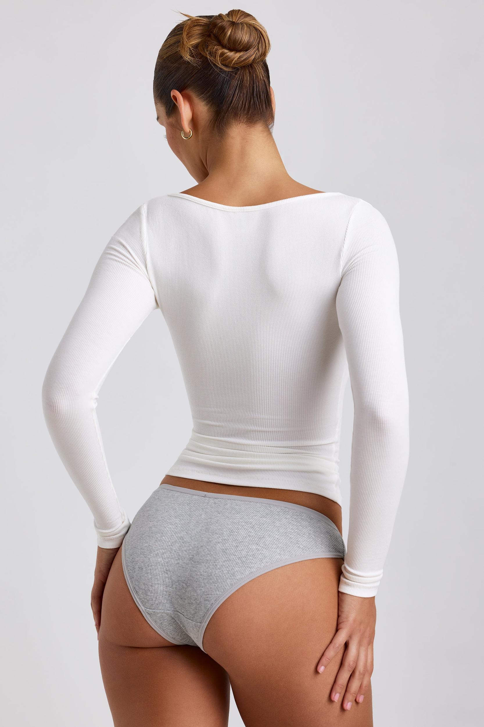 Ribbed Modal  Long Sleeve Top in White Product Image