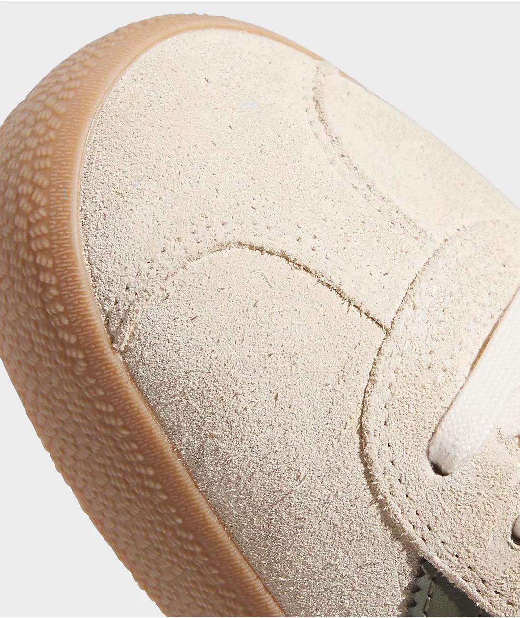 adidas Gazelle ADV Ecru Tint, Focus Olive & Gum Skate Shoes Product Image