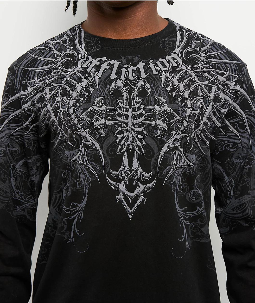 Affliction Cross And Bones Black Long Sleeve T-Shirt Product Image