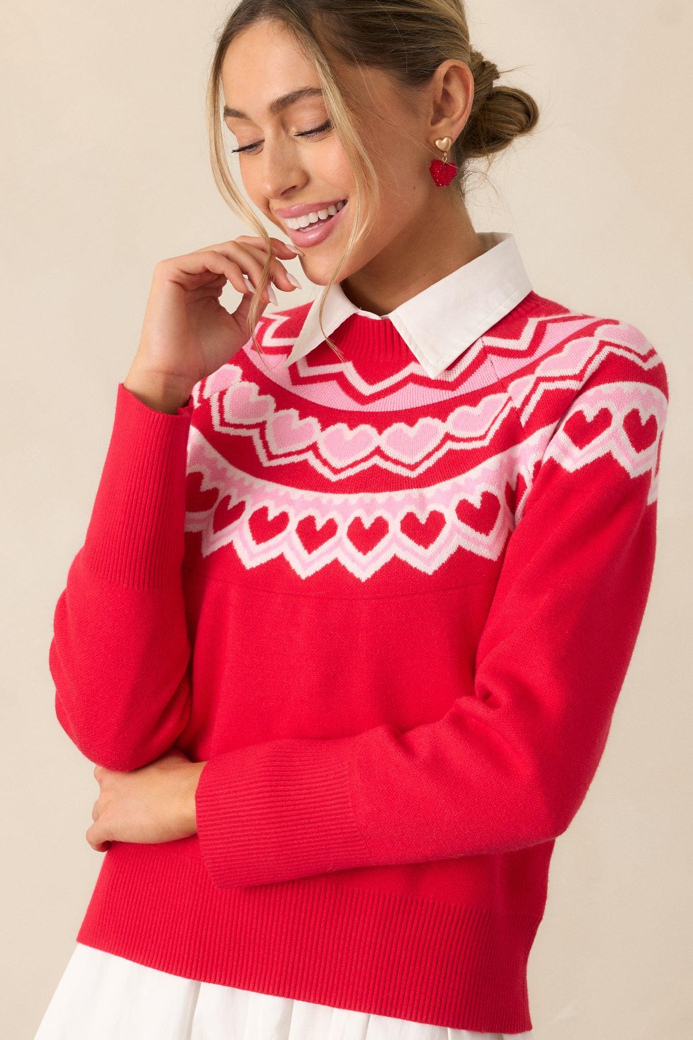 Paper Hearts Red Mock Neck Sweater Product Image