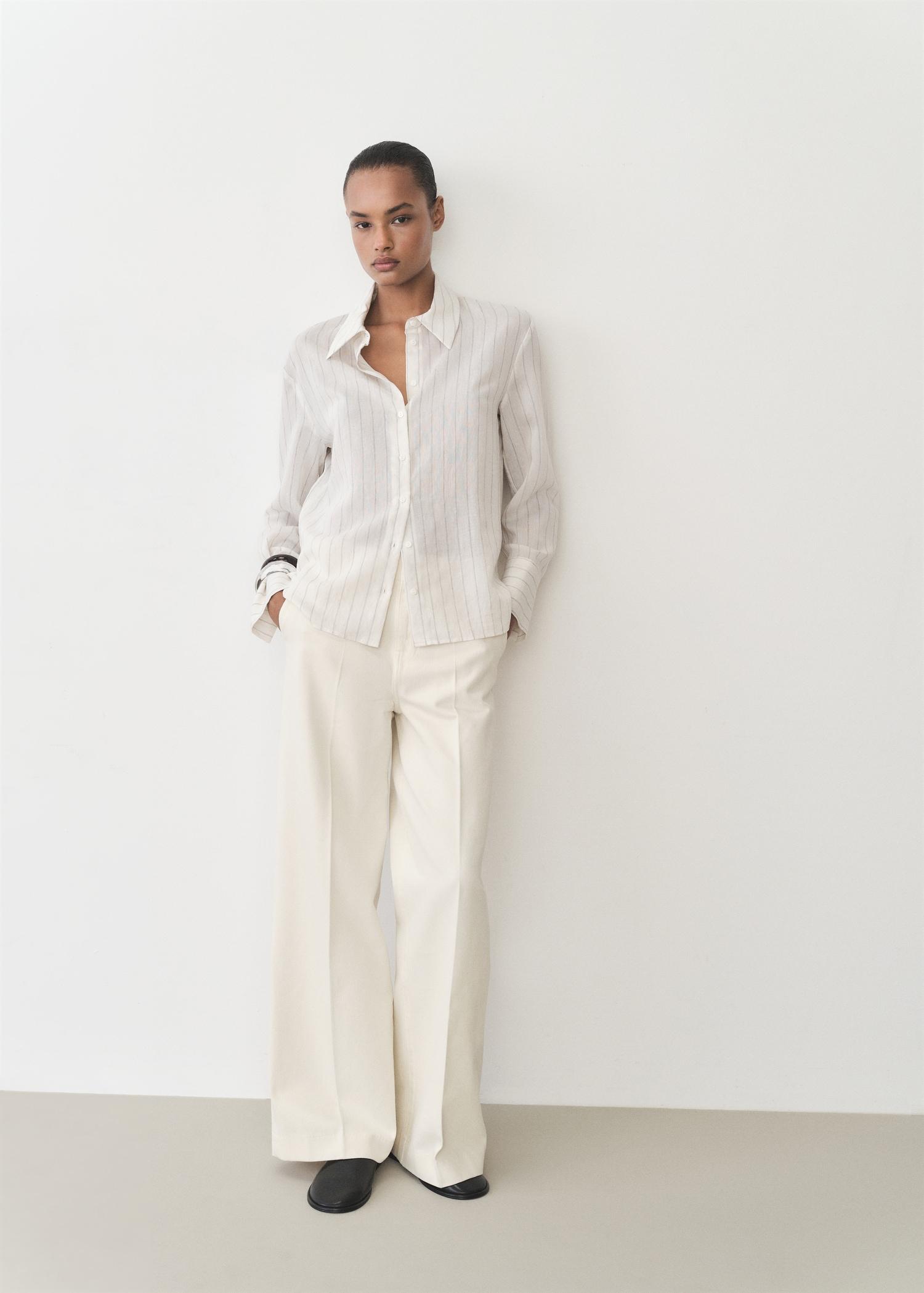Cotton wide-leg pants - Women | MANGO USA Product Image