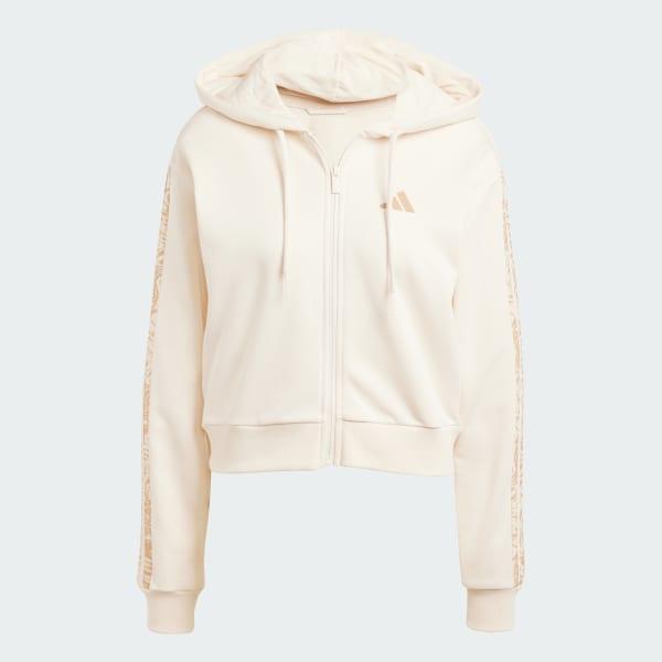 adidas Essentials Seasonals Animal French Terry Full-Zip Hoodie Wonder White XL Womens Product Image