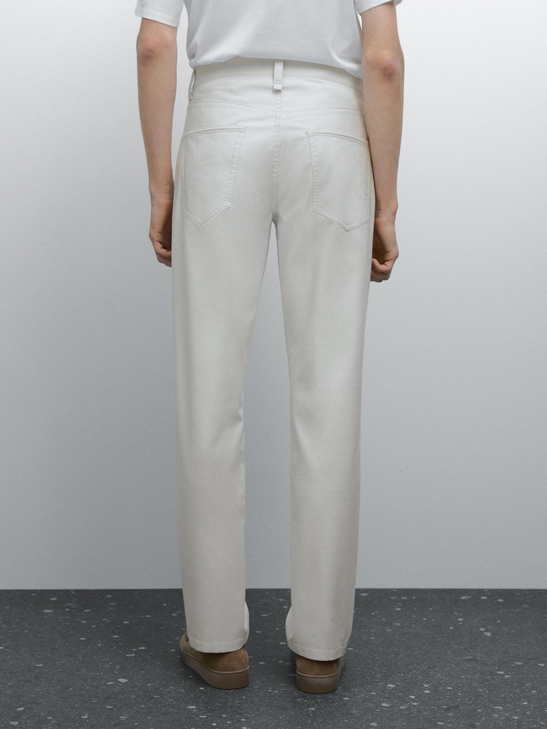Lightweight tapered fit denim-effect trousers Product Image