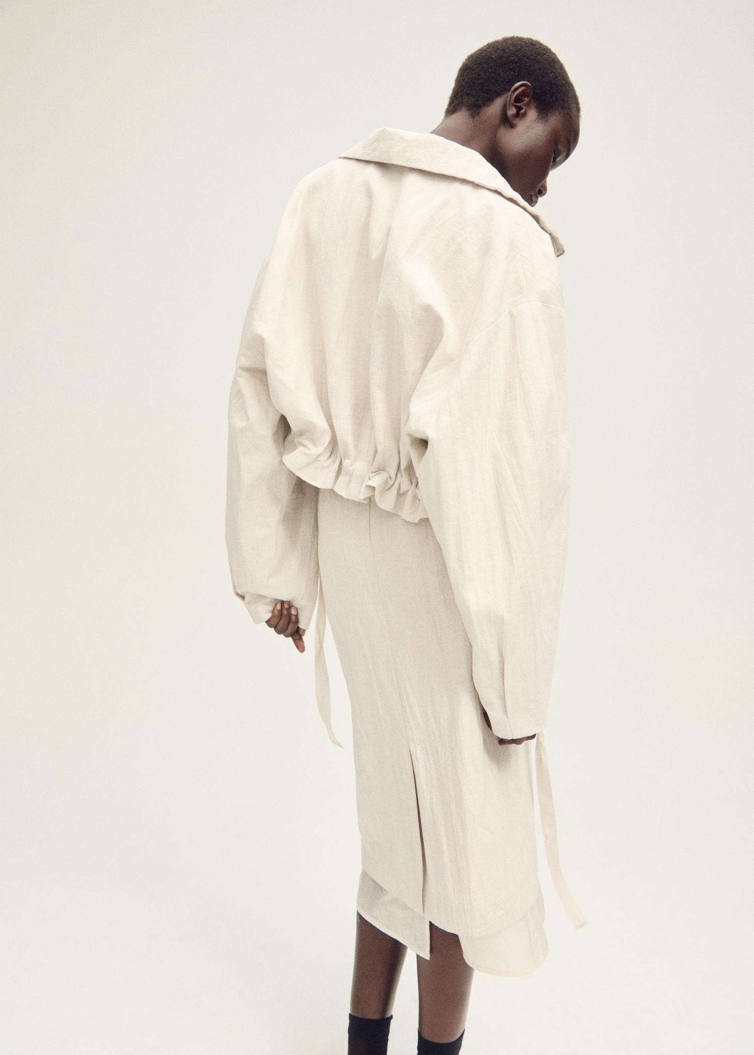 Combined linen-blend midi-skirt - Women | MANGO USA Product Image