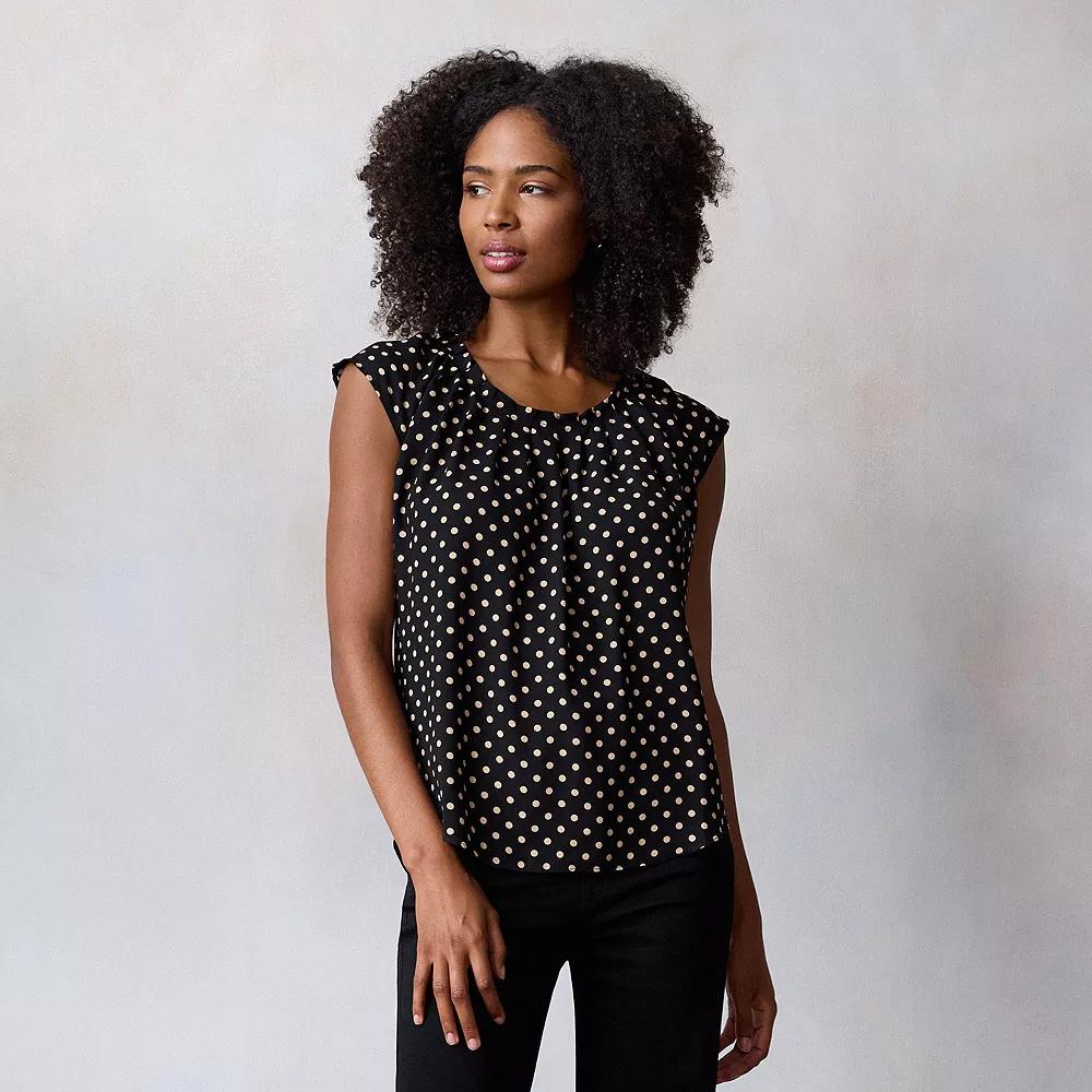 Women's LC Lauren Conrad Pleated Scoopneck Top, Size: Large, Black Clara Dot Product Image