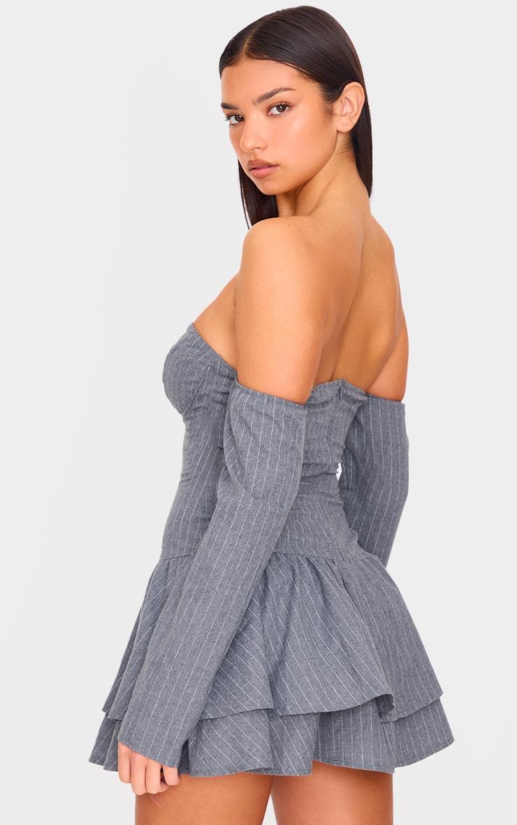 Light Grey Pinstripe Cup Detail Bardot Shift Dress Product Image