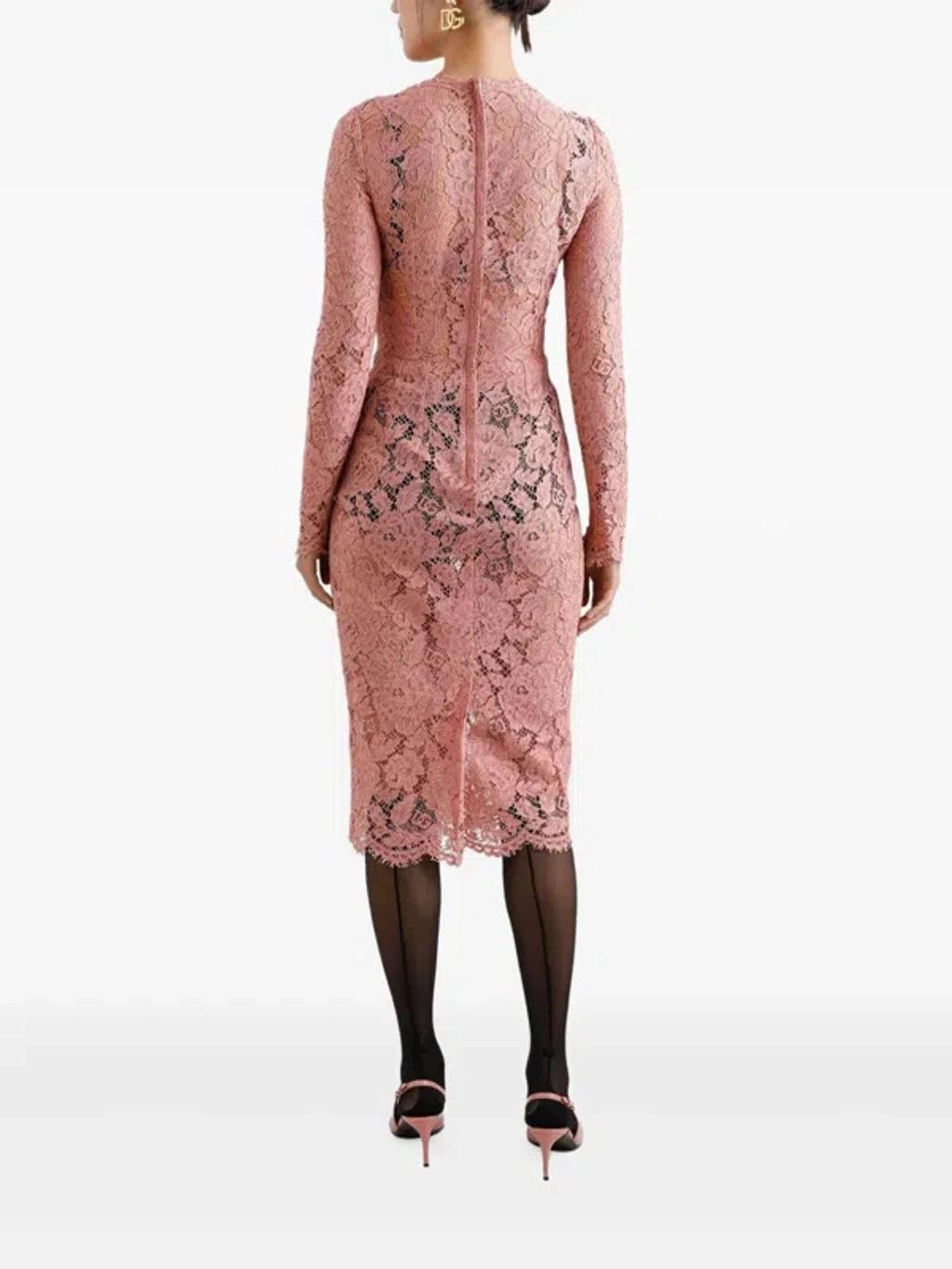 DOLCE & GABBANA Pink Lace Tube Longuette Dress Product Image