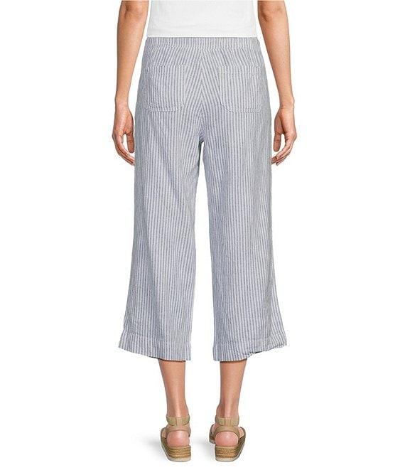 Westbound Blue White Stripe Crop Linen Blend Pants Product Image