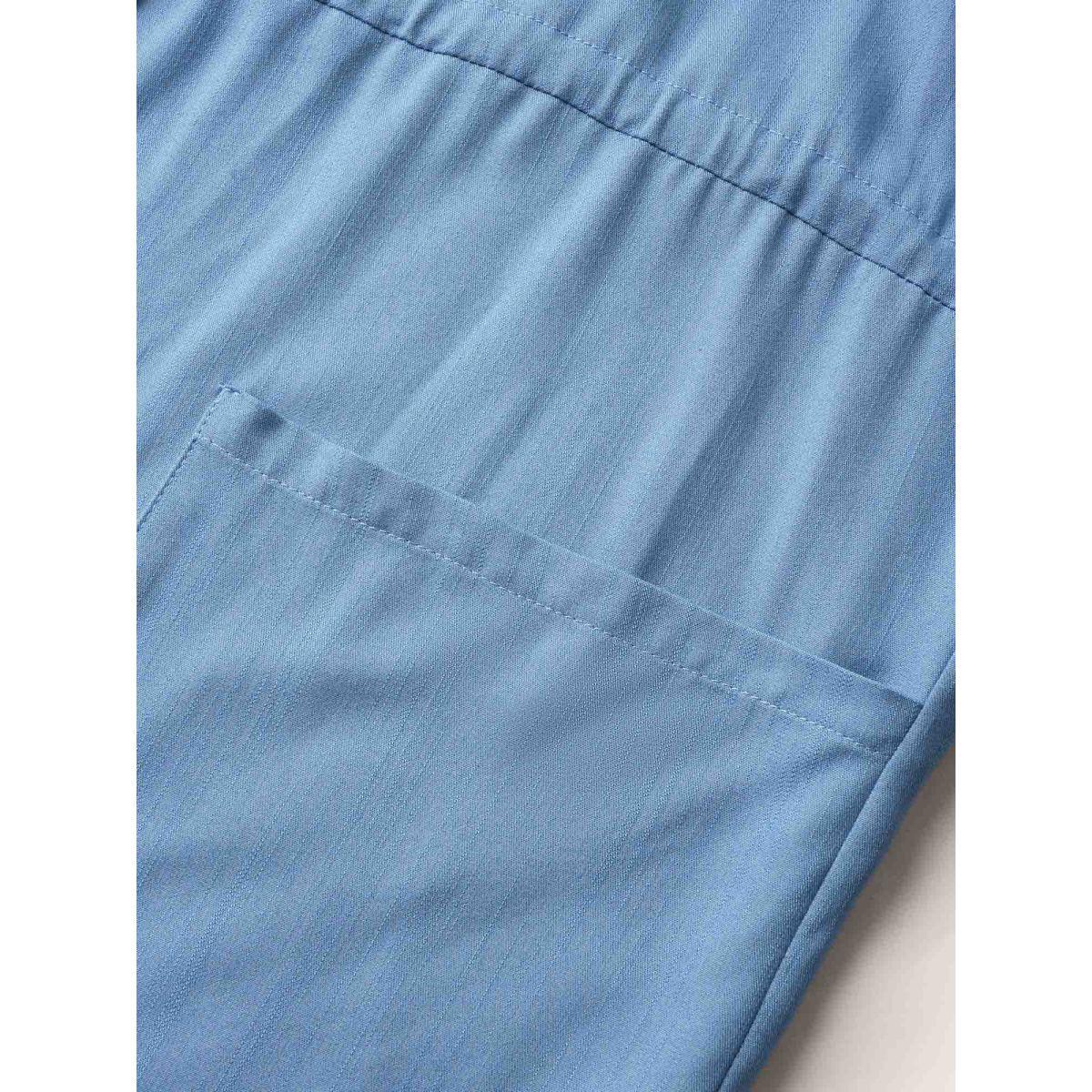 Plus Size Denimblue Solid Shirred Button Detail Drawstring Jumpsuit Women Casual Sleeveless Square Neck Everyday Loose Jumpsuits BloomChic 18-20/2X Product Image